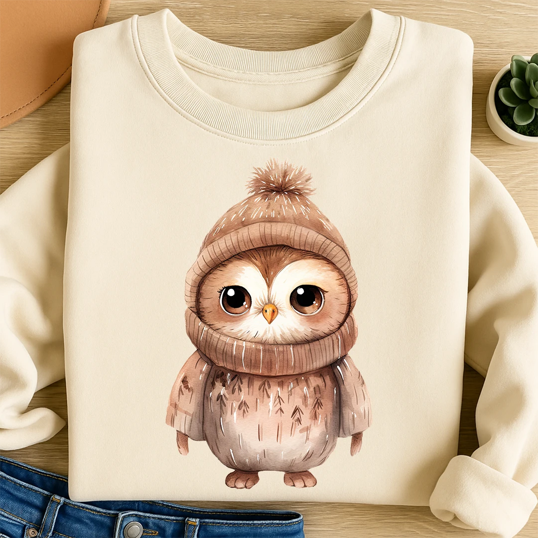 Bügelbild Winter Eule Theo Beige