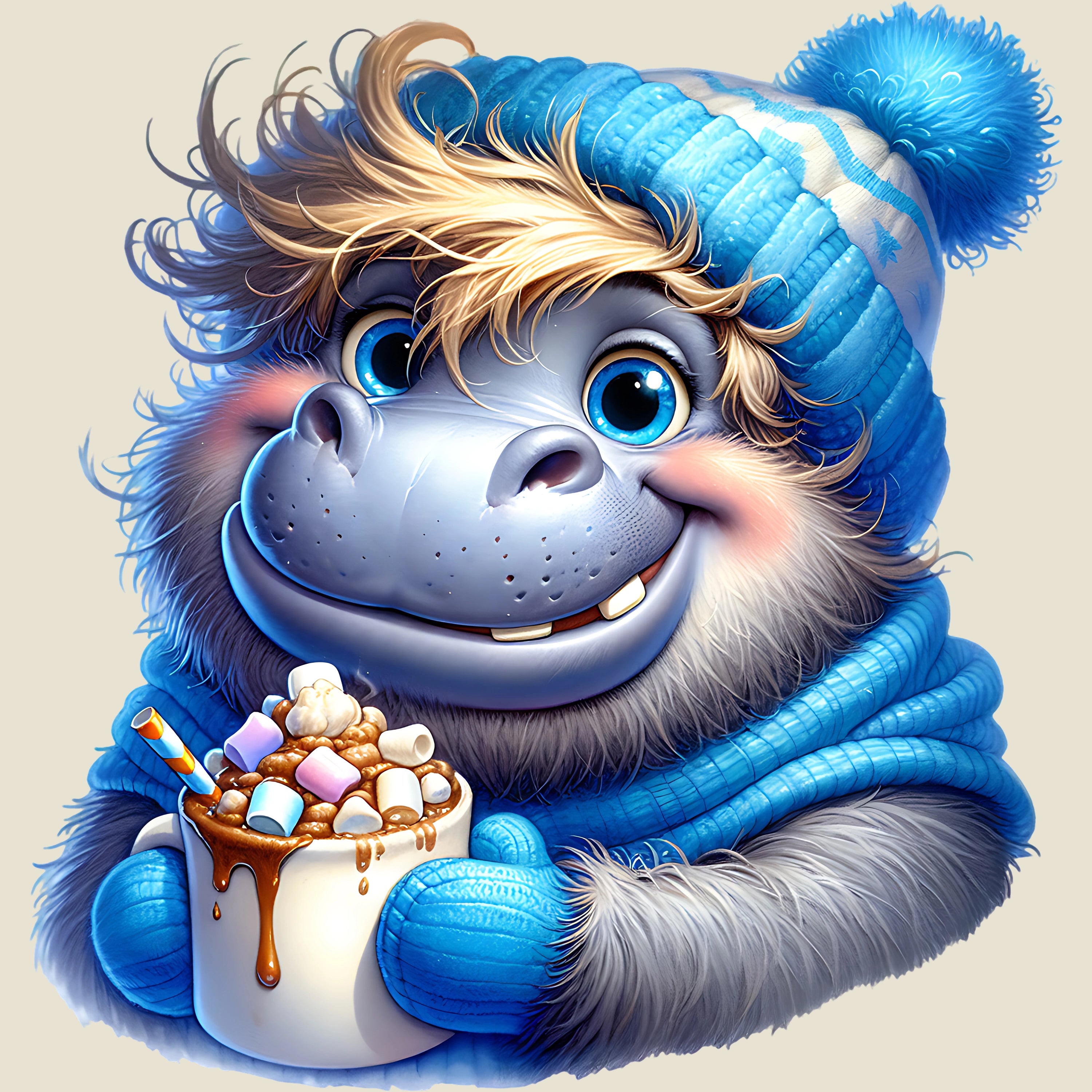 Bügelbild Winter Nilpferd Hugo