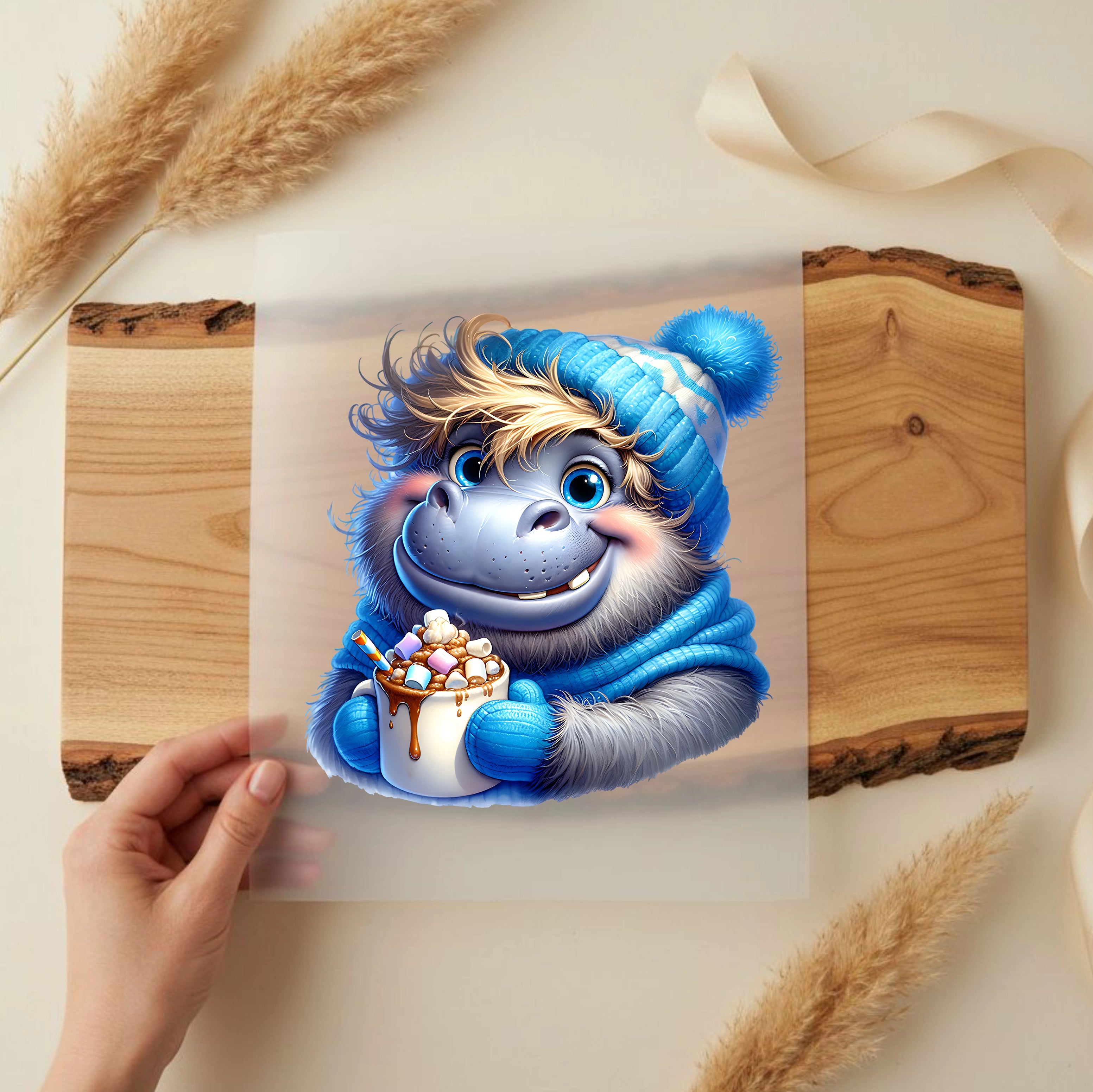 Bügelbild Winter Nilpferd Hugo