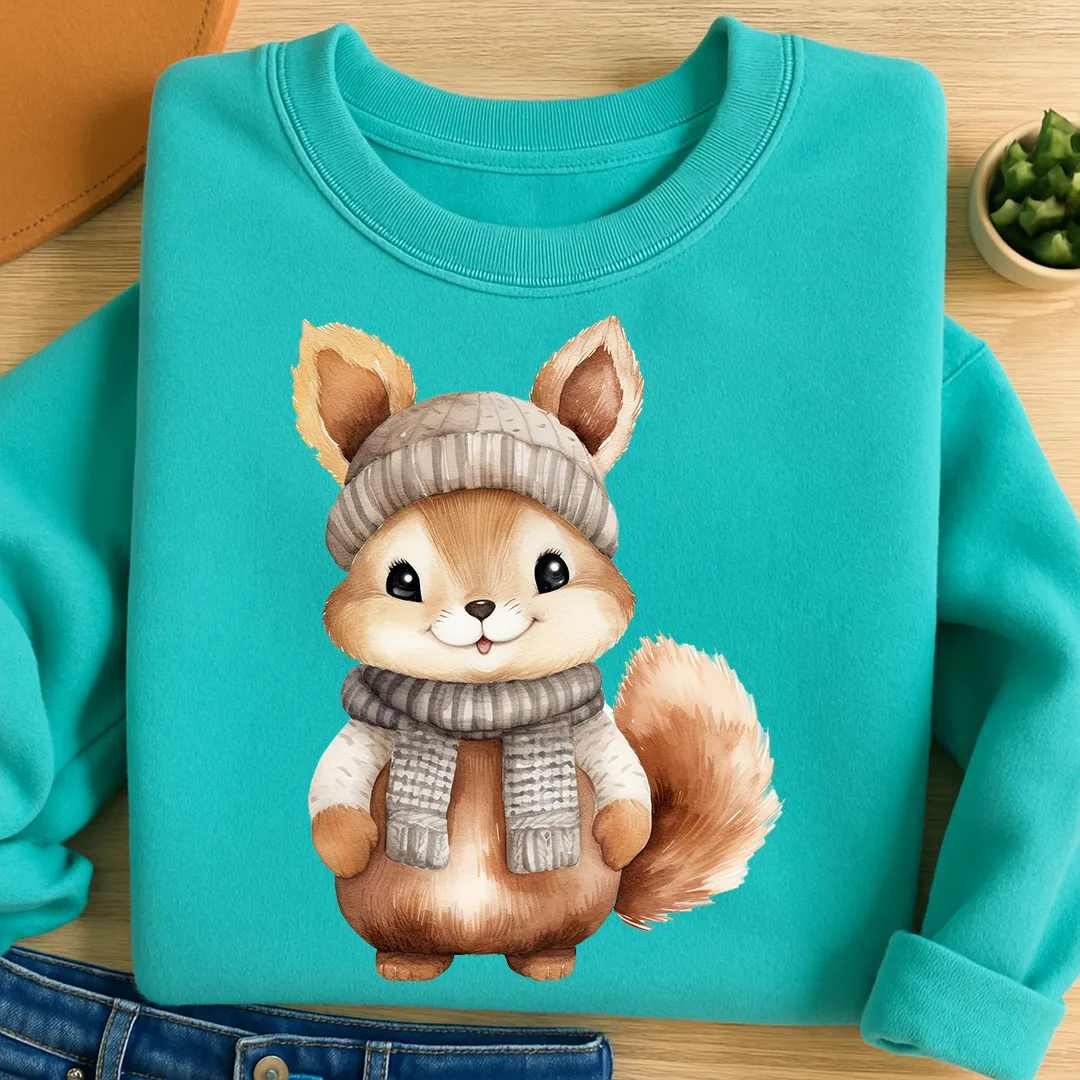 Bügelbild Winter Nussexperte Eichhörnchen Beige