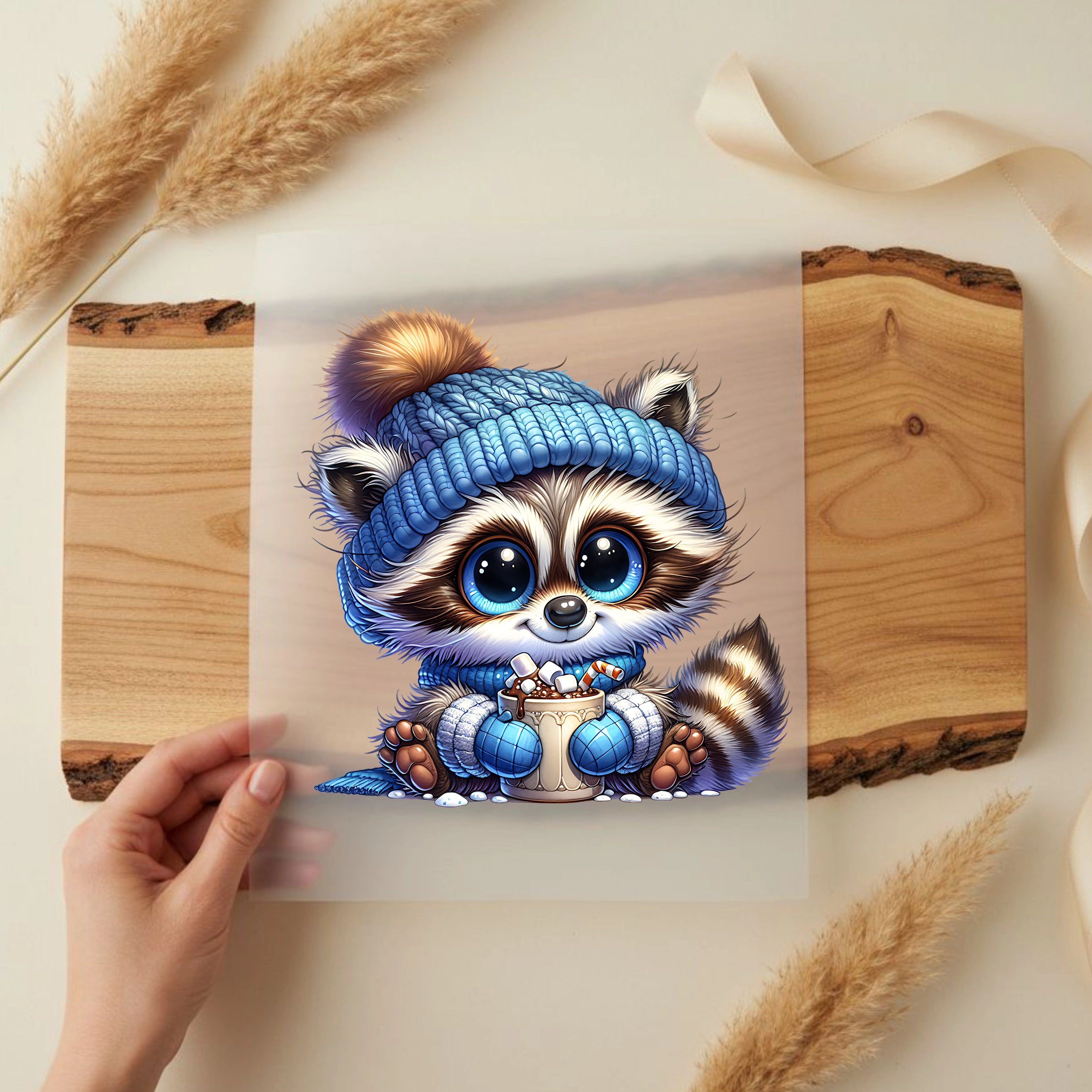 Bügelbild Winter Waschbär Theo