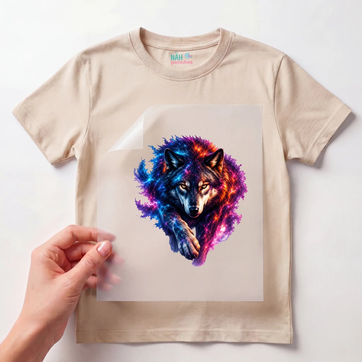 Bügelbild Wolf Galaxie Bunt
