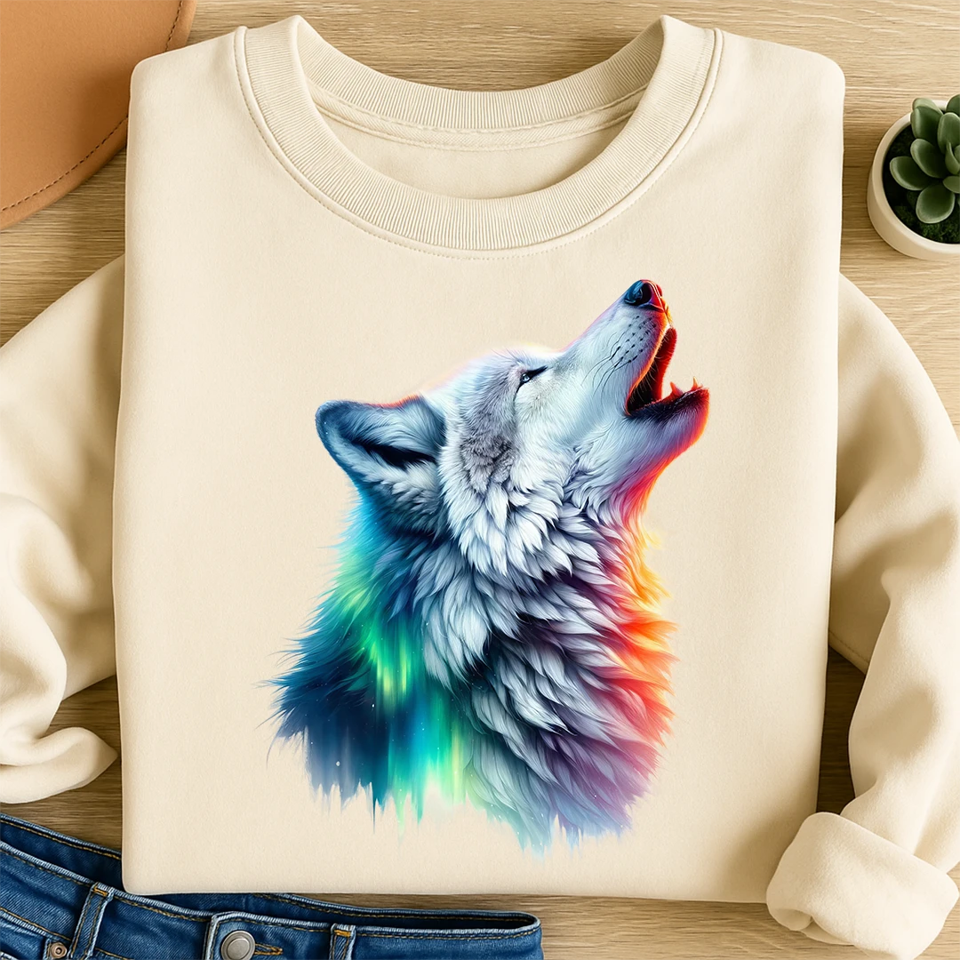Bügelbild Wolf Polarlichtgesang