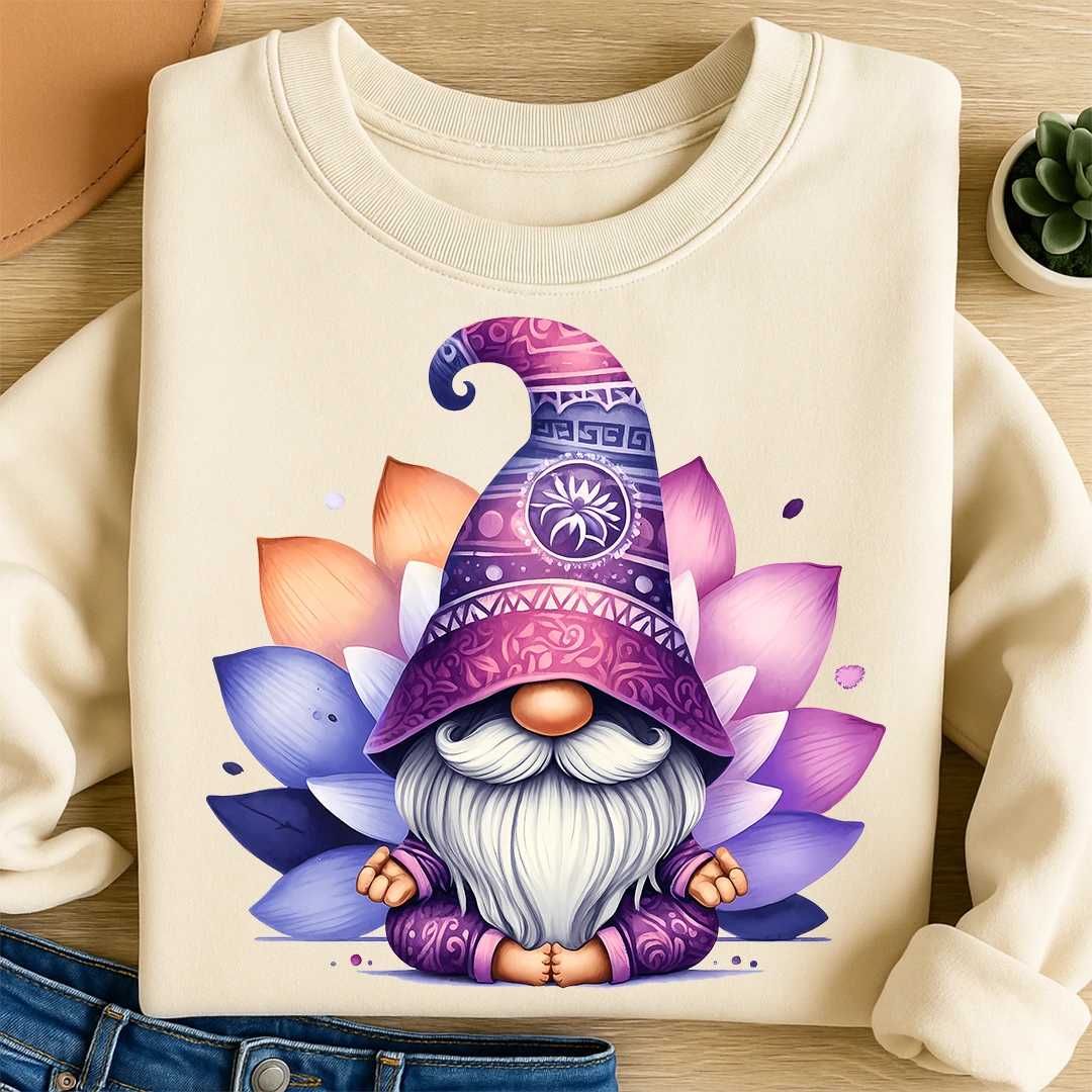 Bügelbild Yoga Gnom Lotuszauber