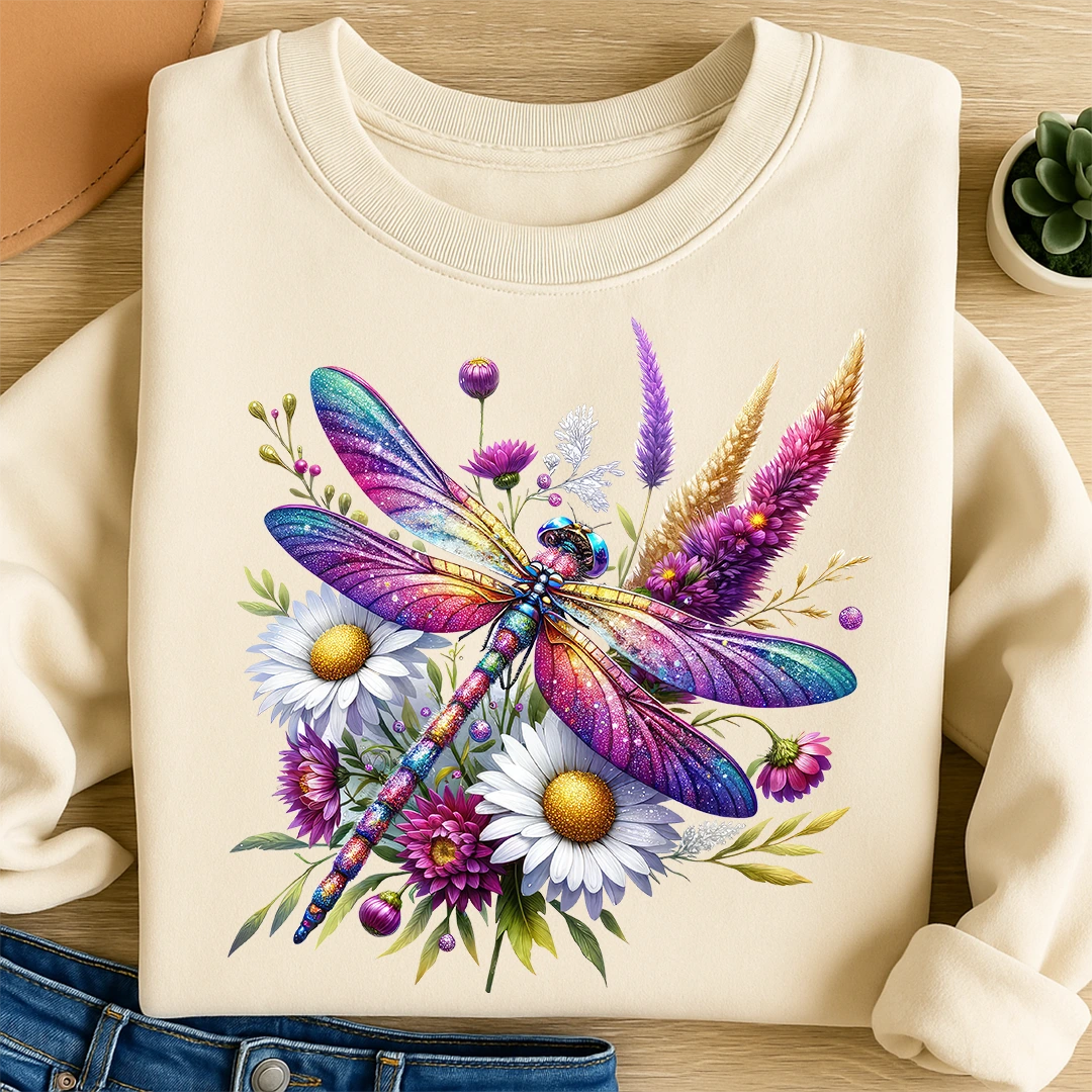 Bügelbild Zauberhafte Libelle auf Blütentraum
