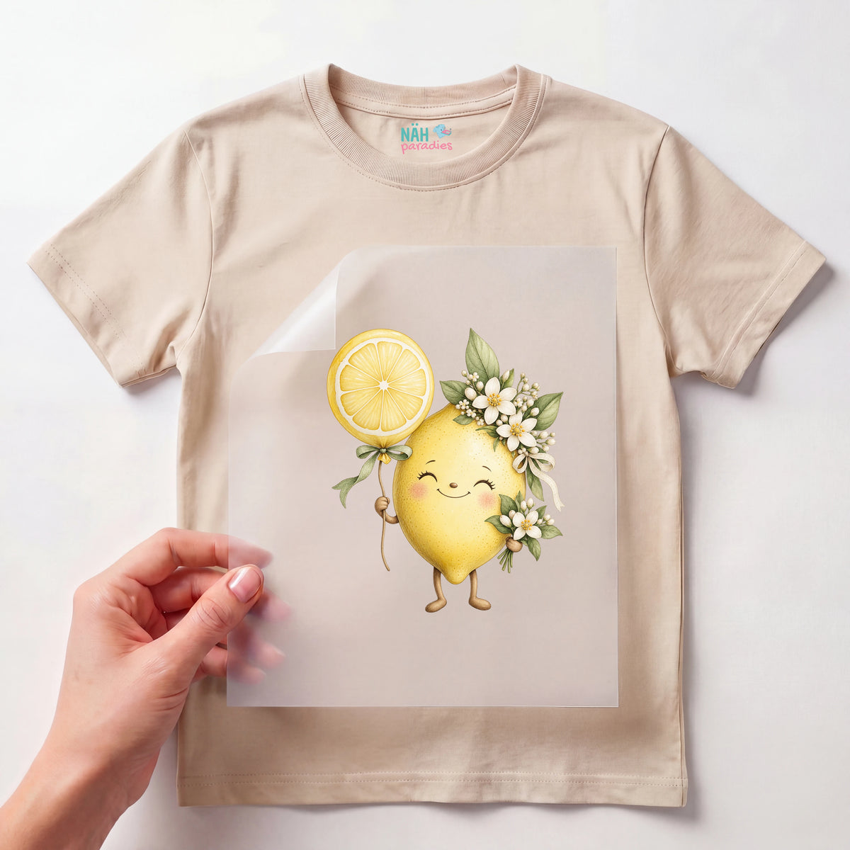 Bügelbild Zitrone mit Blüten