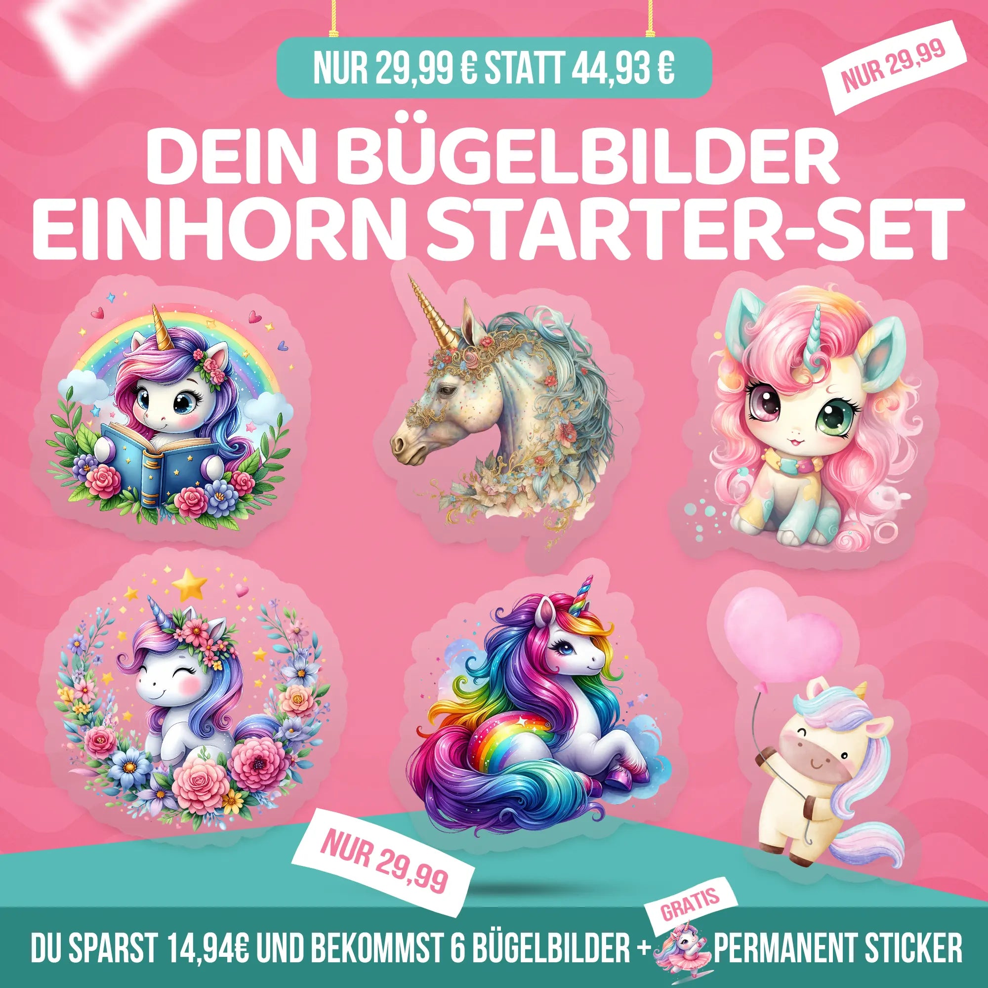 Bügelbilder Einhorn Starter-Set