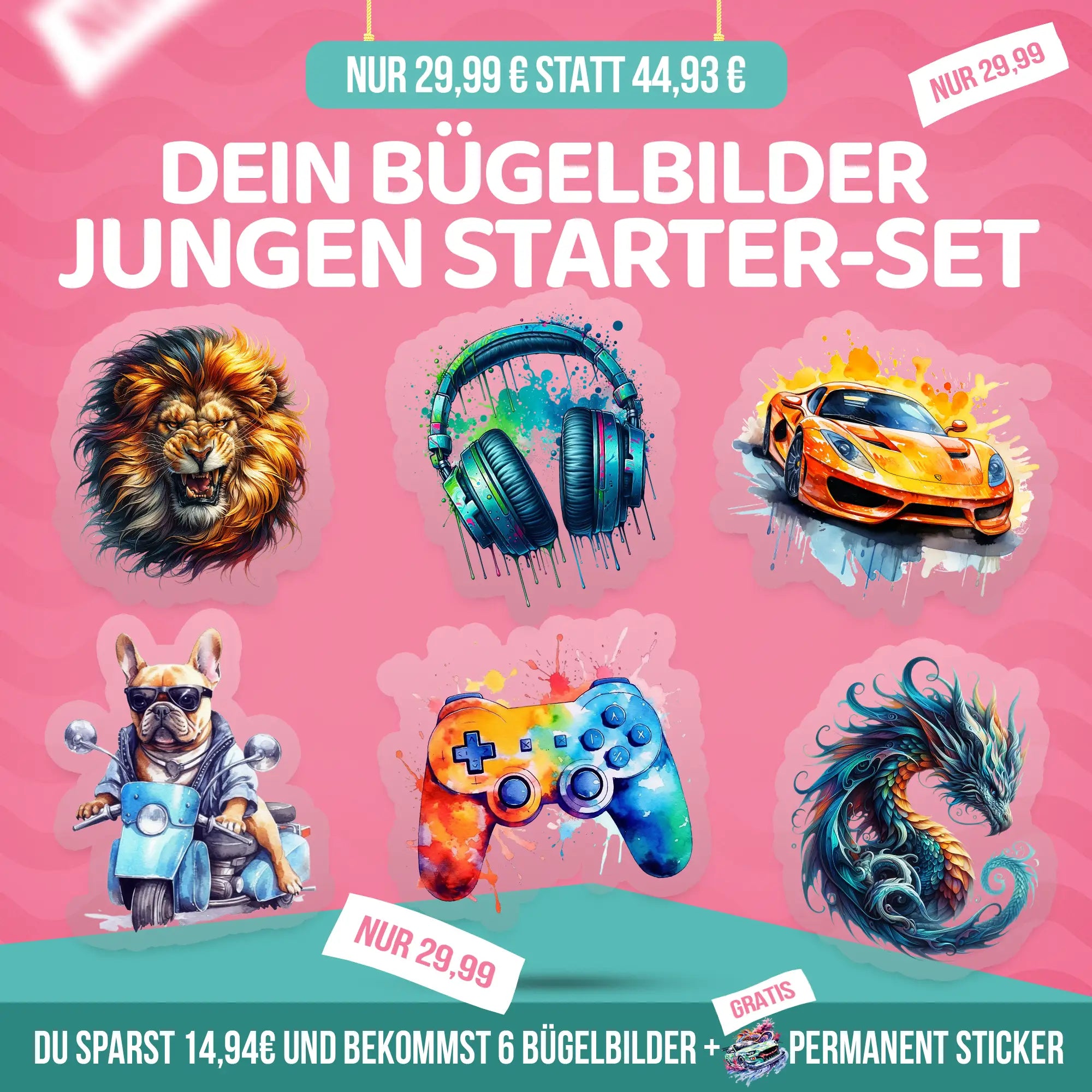 Bügelbilder Jungen Starter-Set