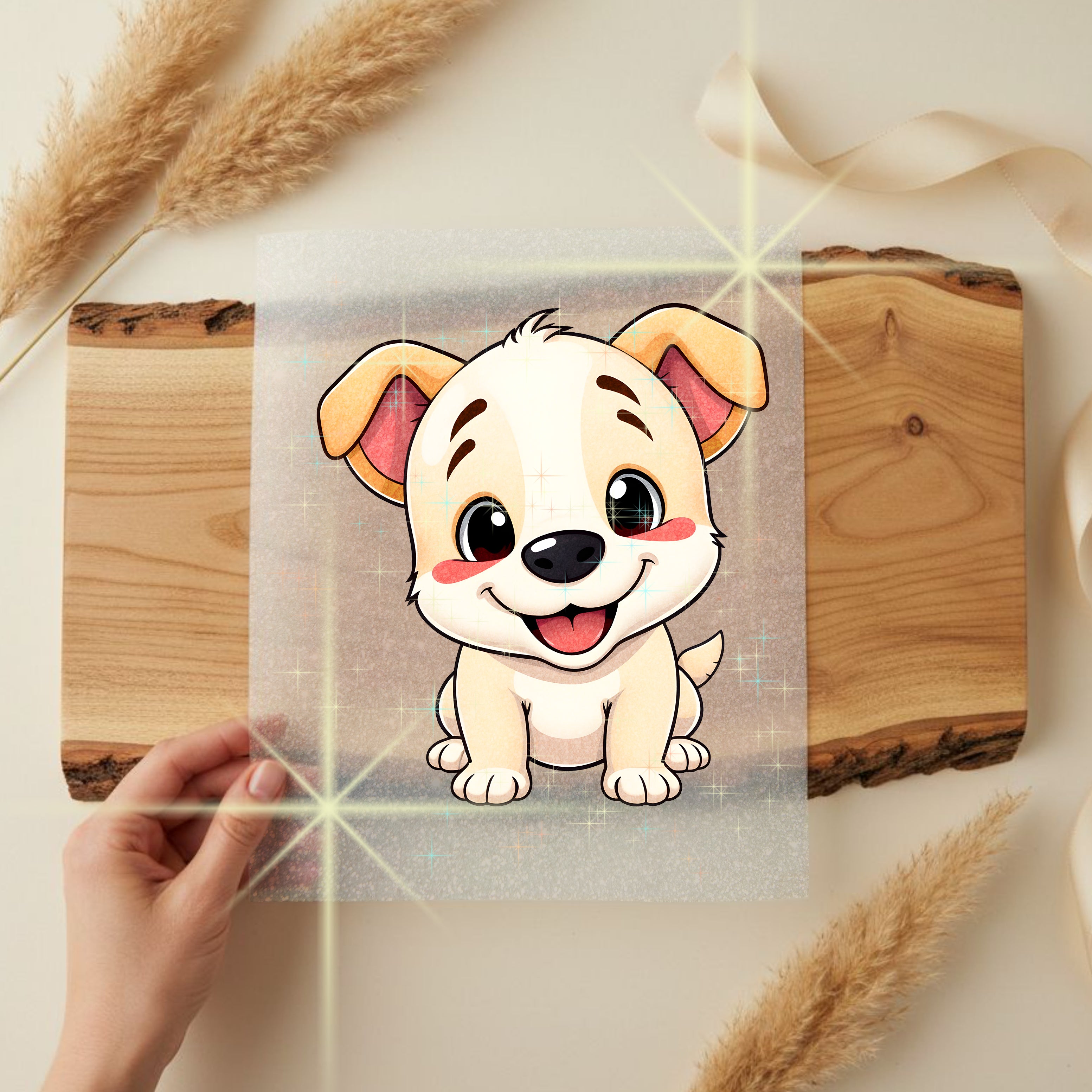 Glitzer Bügelbild Baby Hund