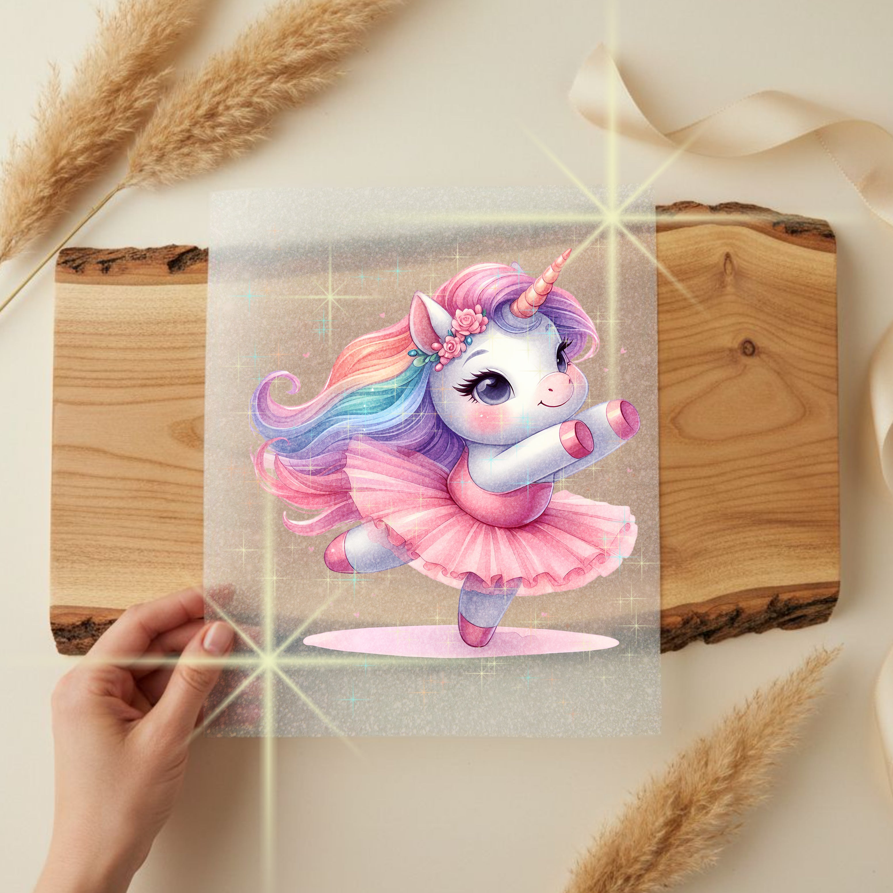Glitzer Bügelbild Ballett Einhorn