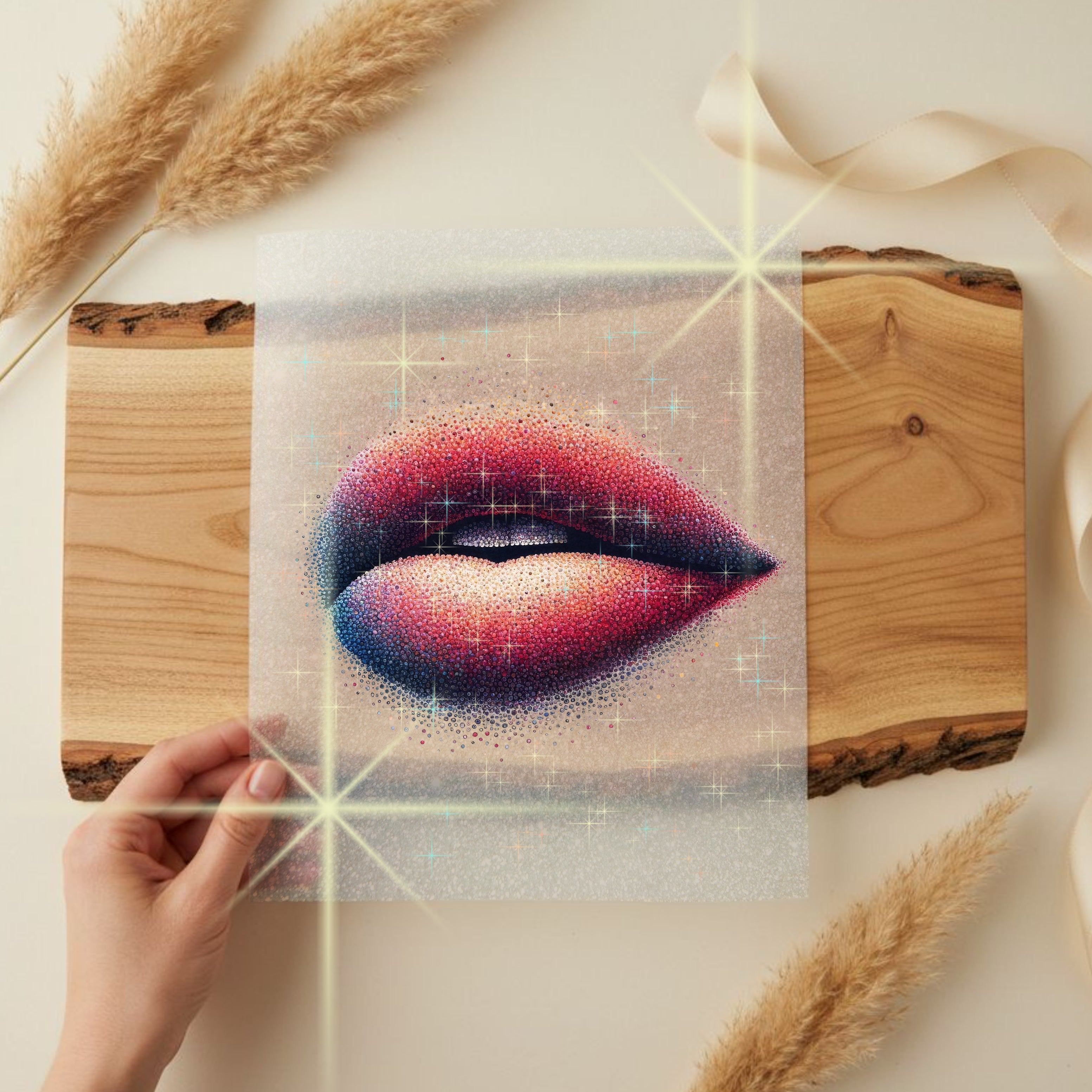 Glitzer Bügelbild Dot Lips