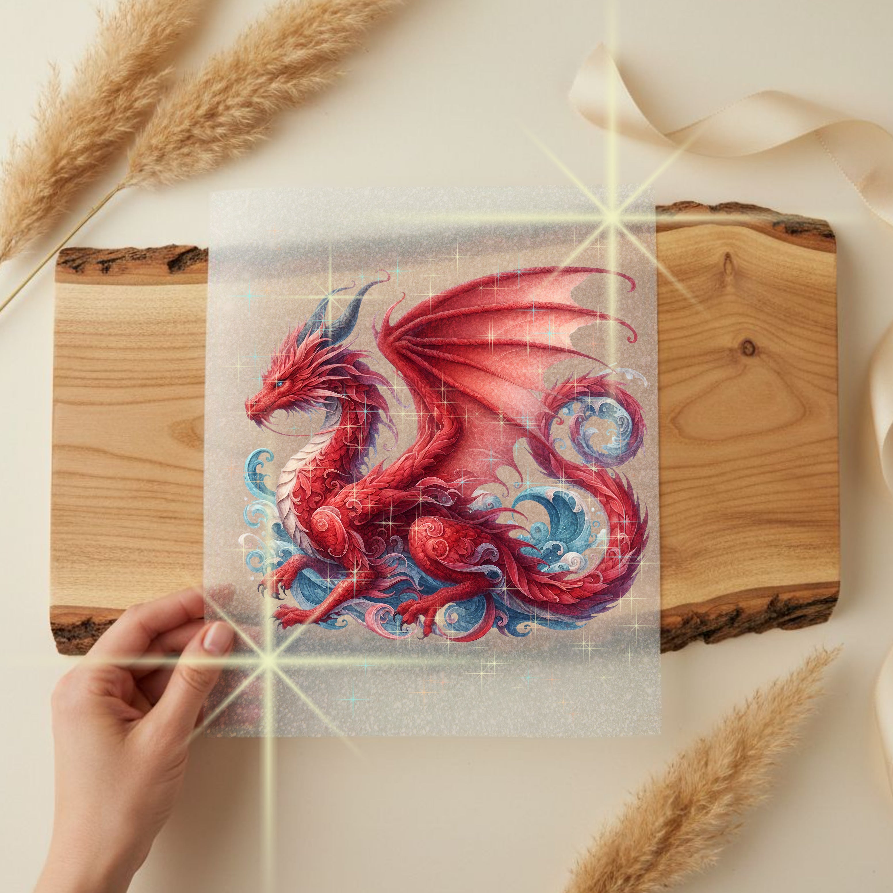 Glitzer Bügelbild Drache Rotsturm