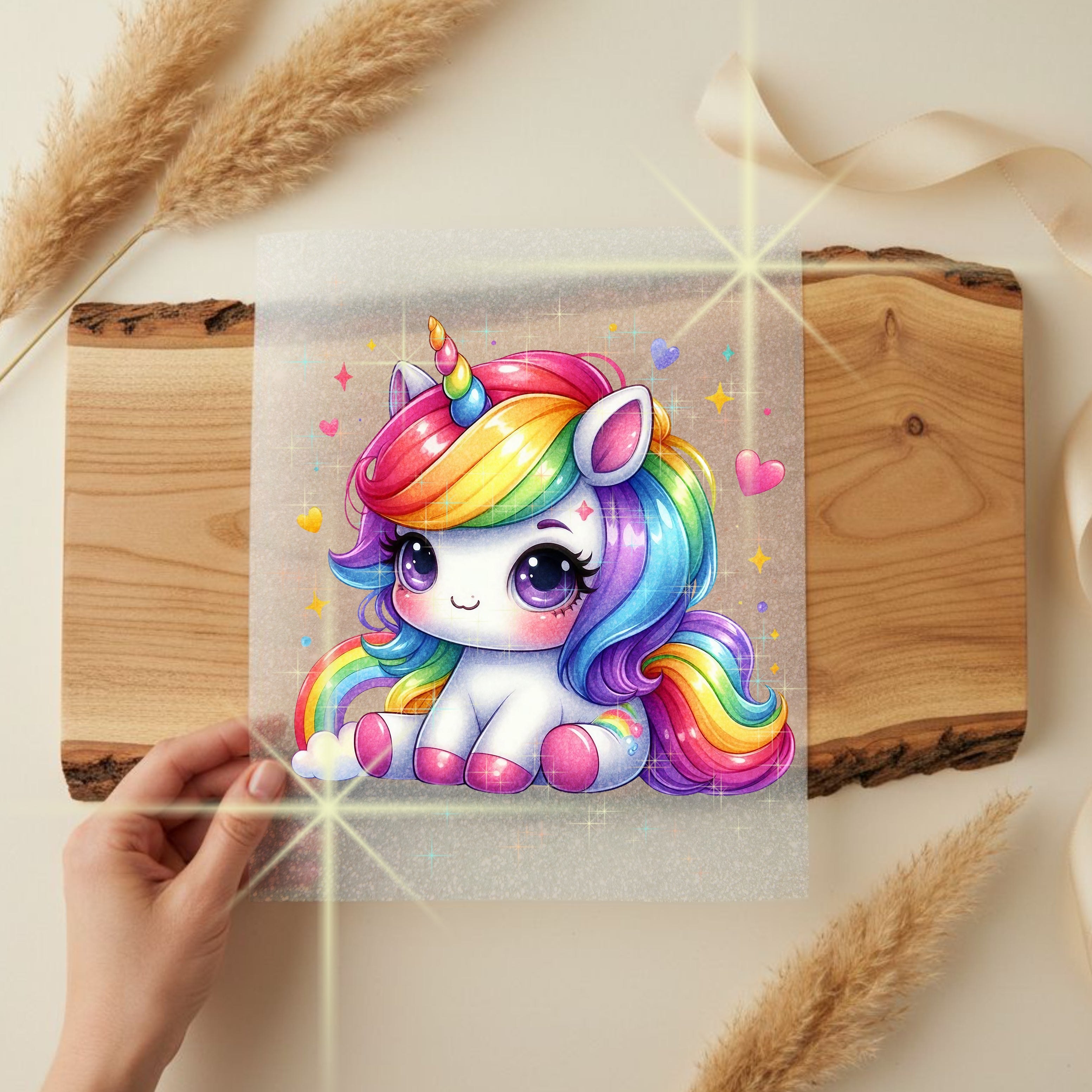 Glitzer Bügelbild Einhorn Herzchenzauber