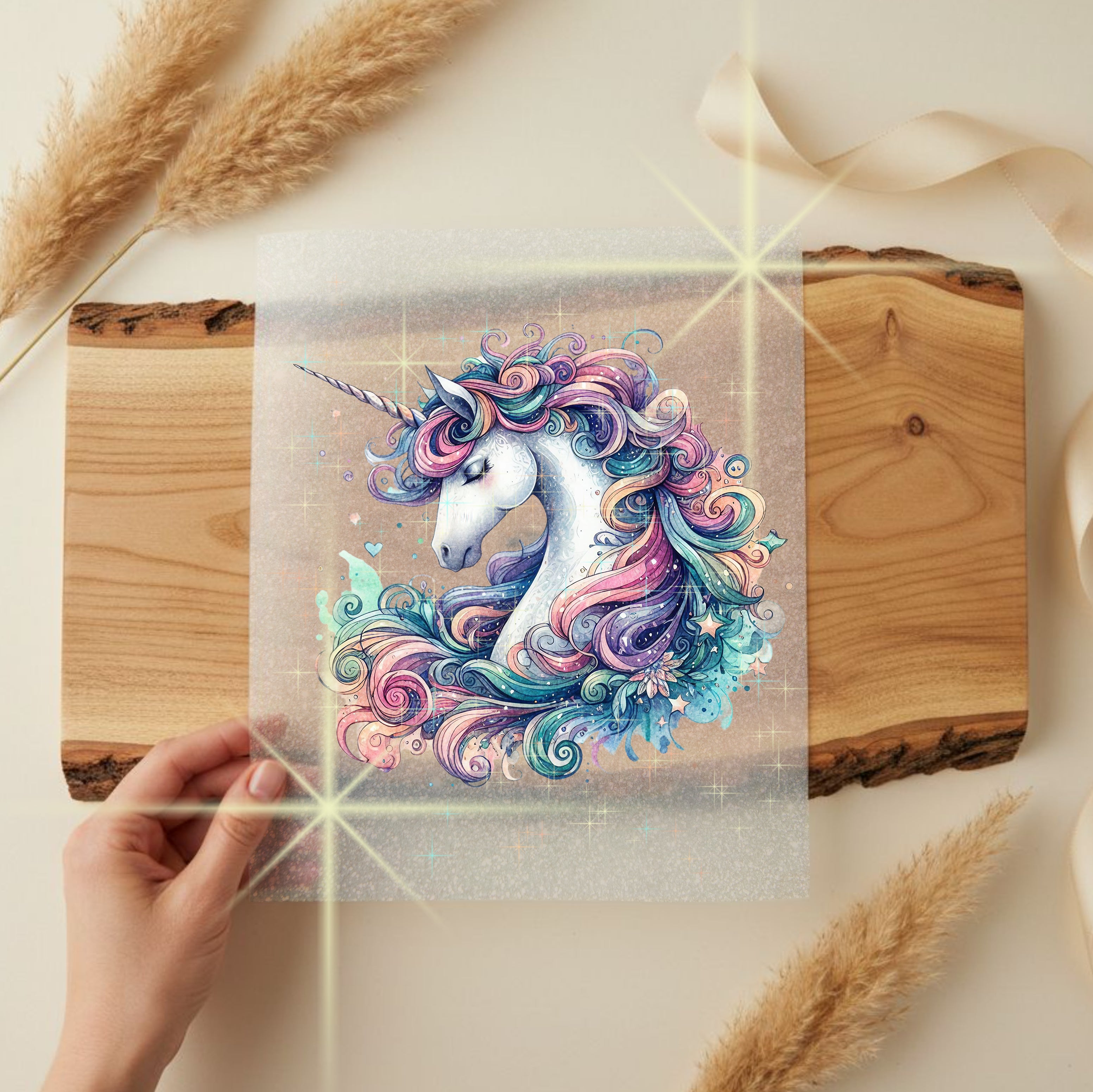 Glitzer Bügelbild Einhorn Pastellfantasie
