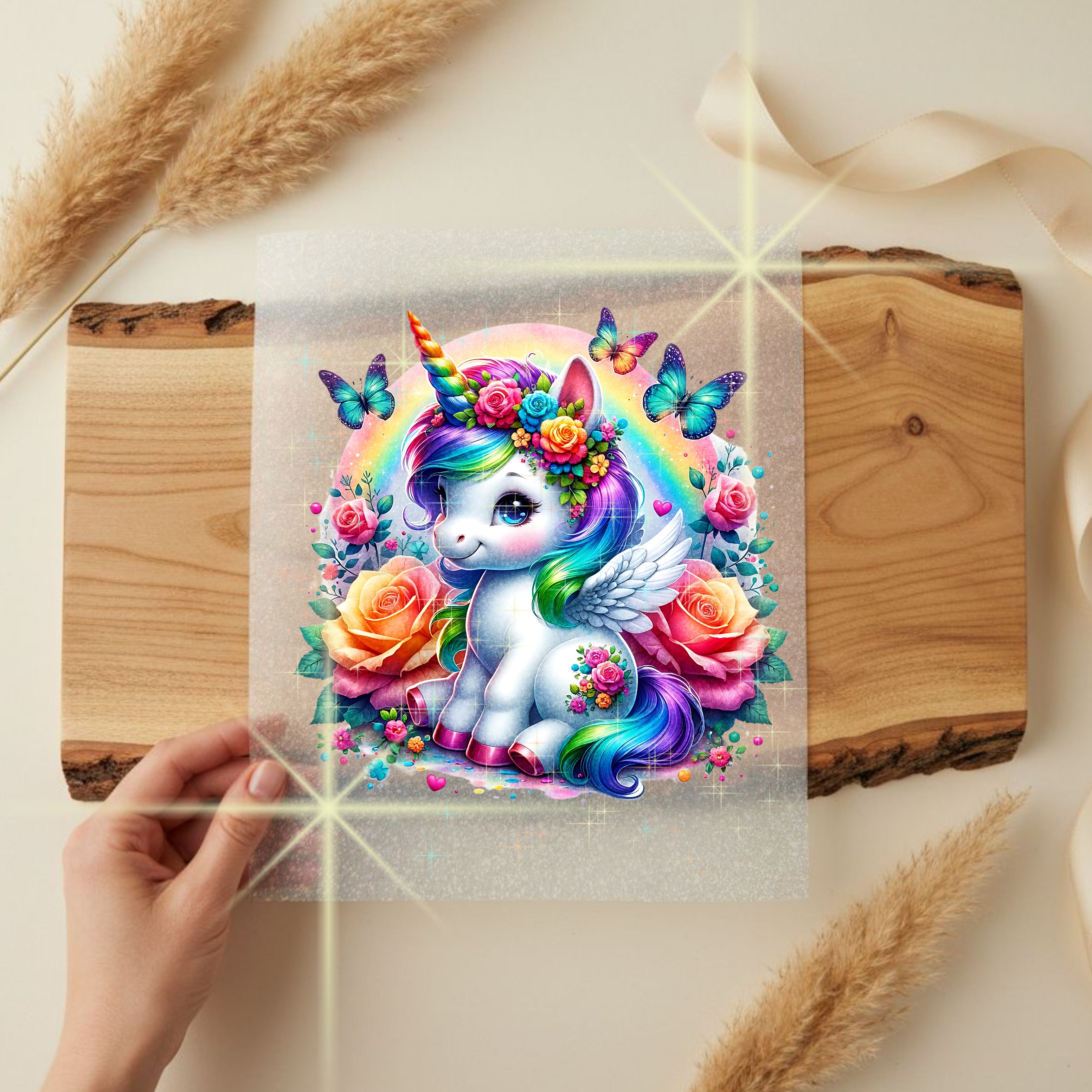 Glitzer Bügelbild Einhorn Schmetterlingszauber