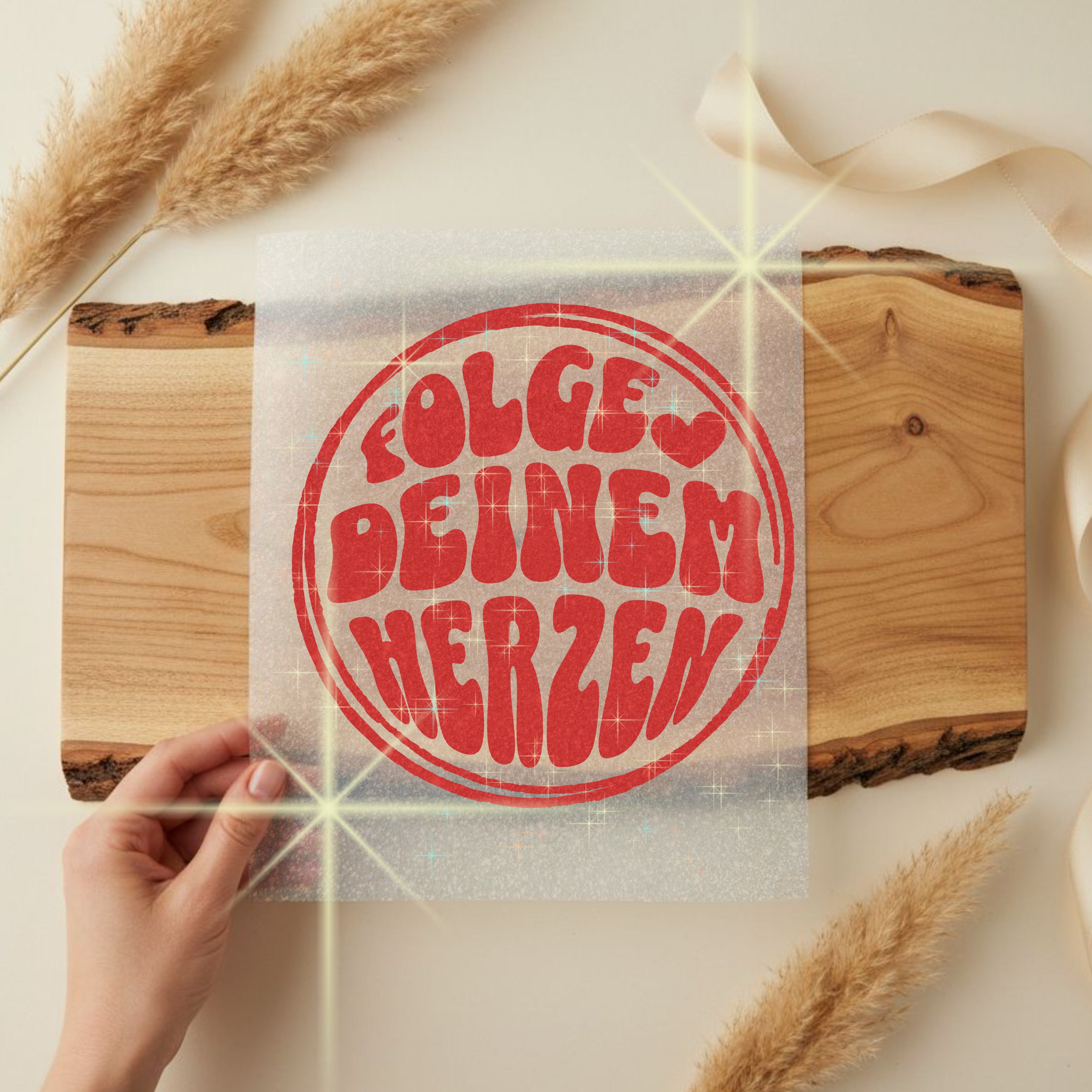 Glitzer Bügelbild Folge deinem Herzen