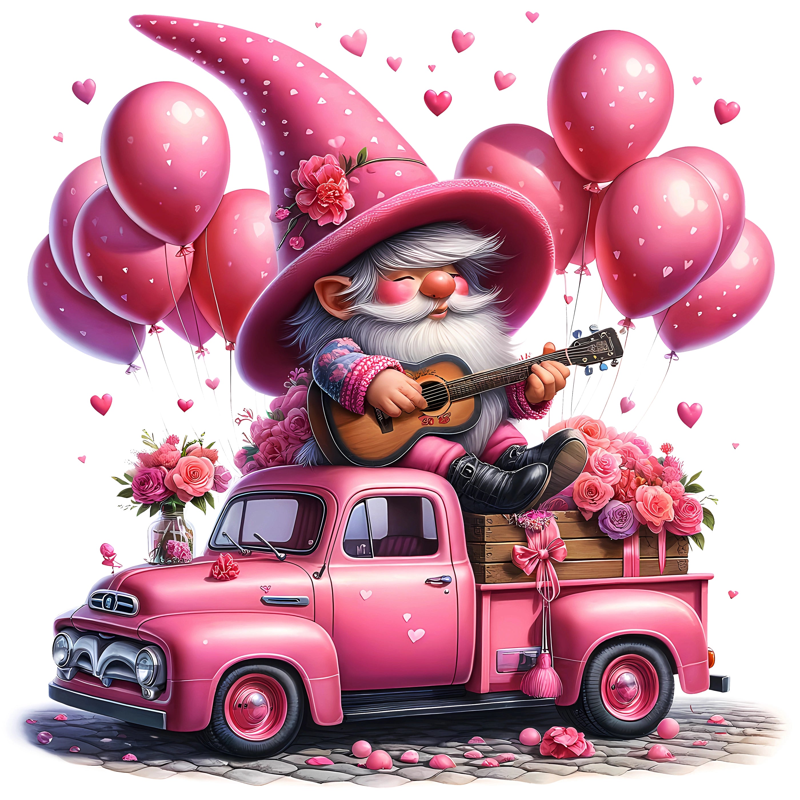 Glitzer Bügelbild Zwerg im Liebesmobil