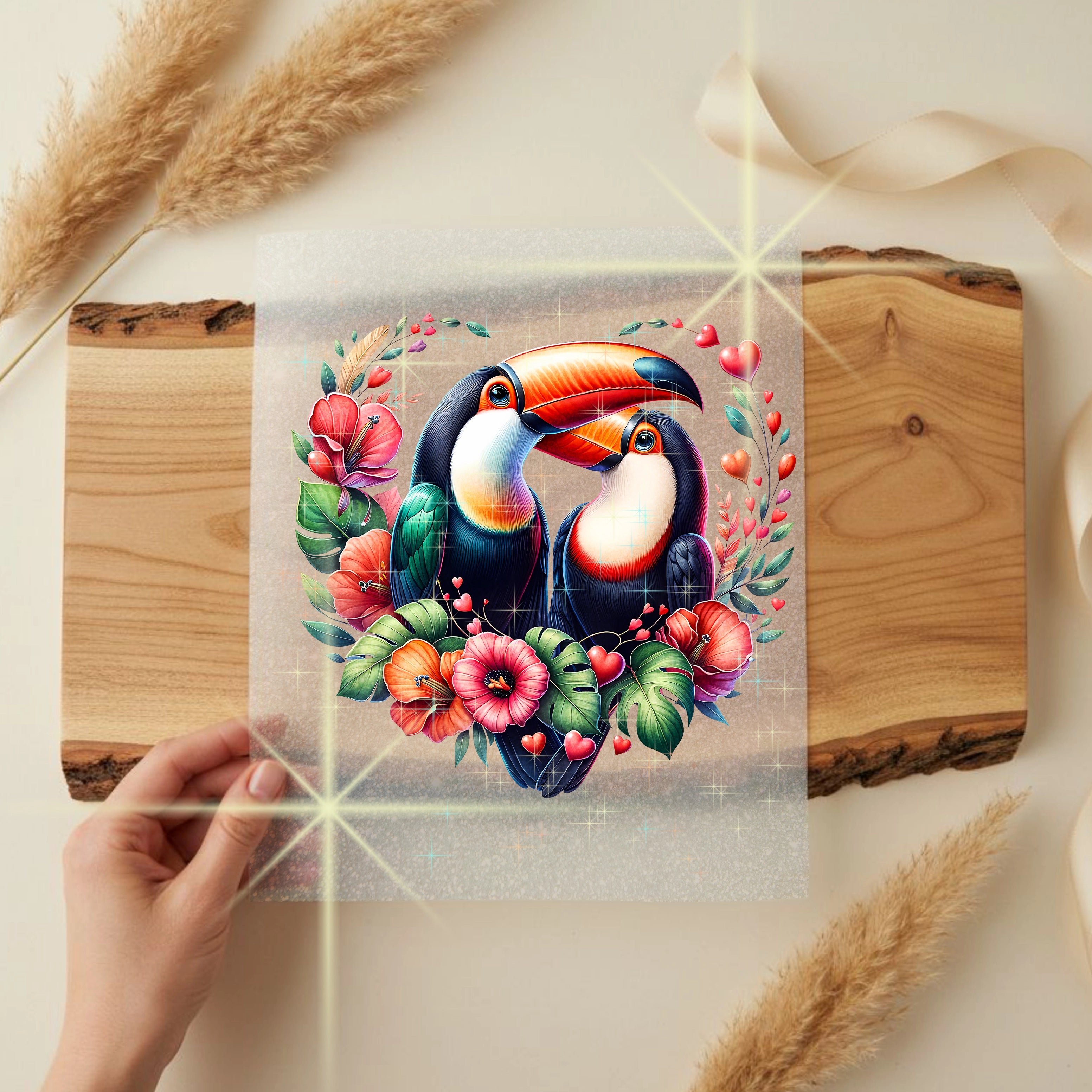 Glitzer Bügelbild Verliebte Tukan