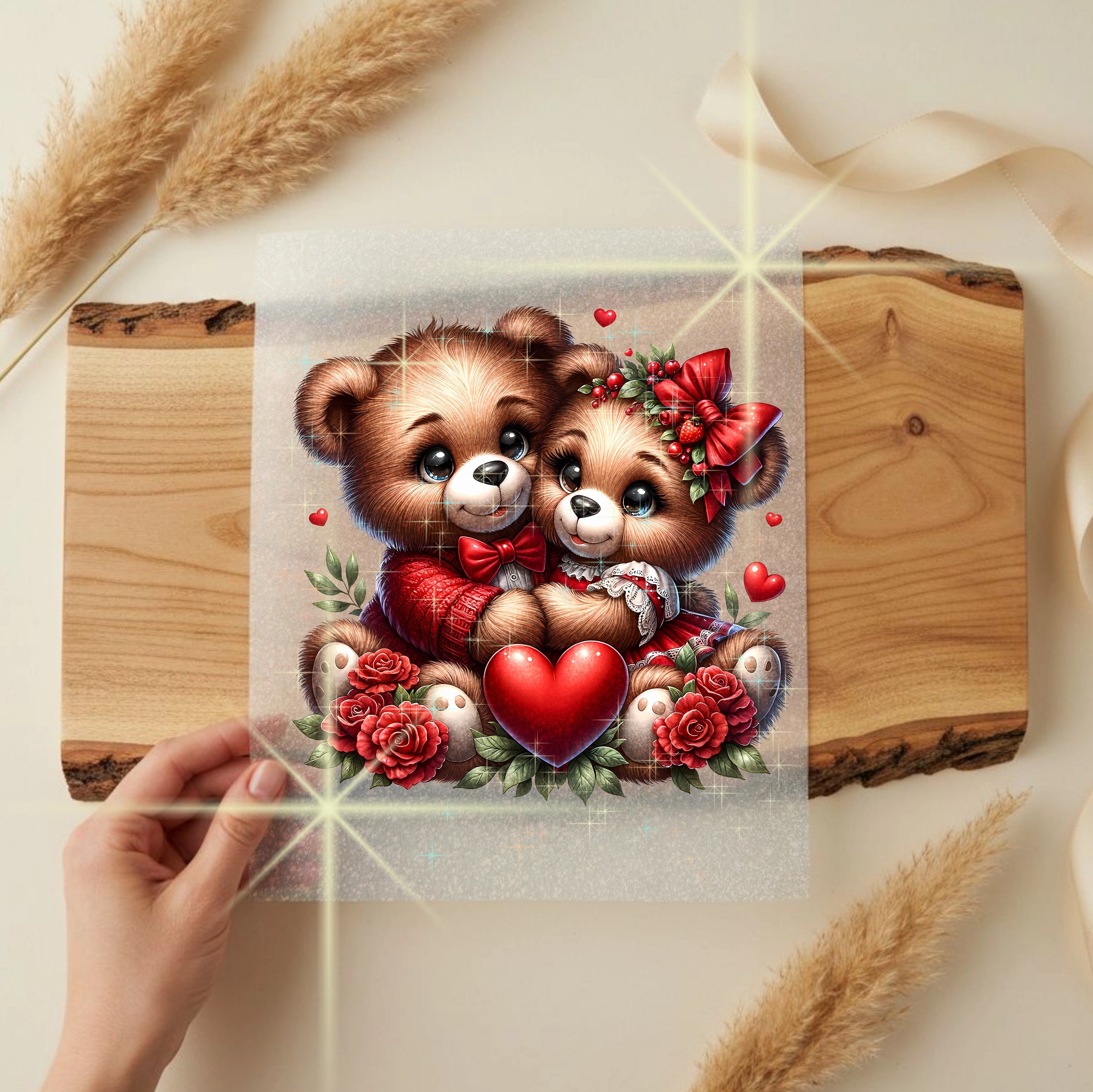 Glitzer Bügelbild Verliebte Teddybären