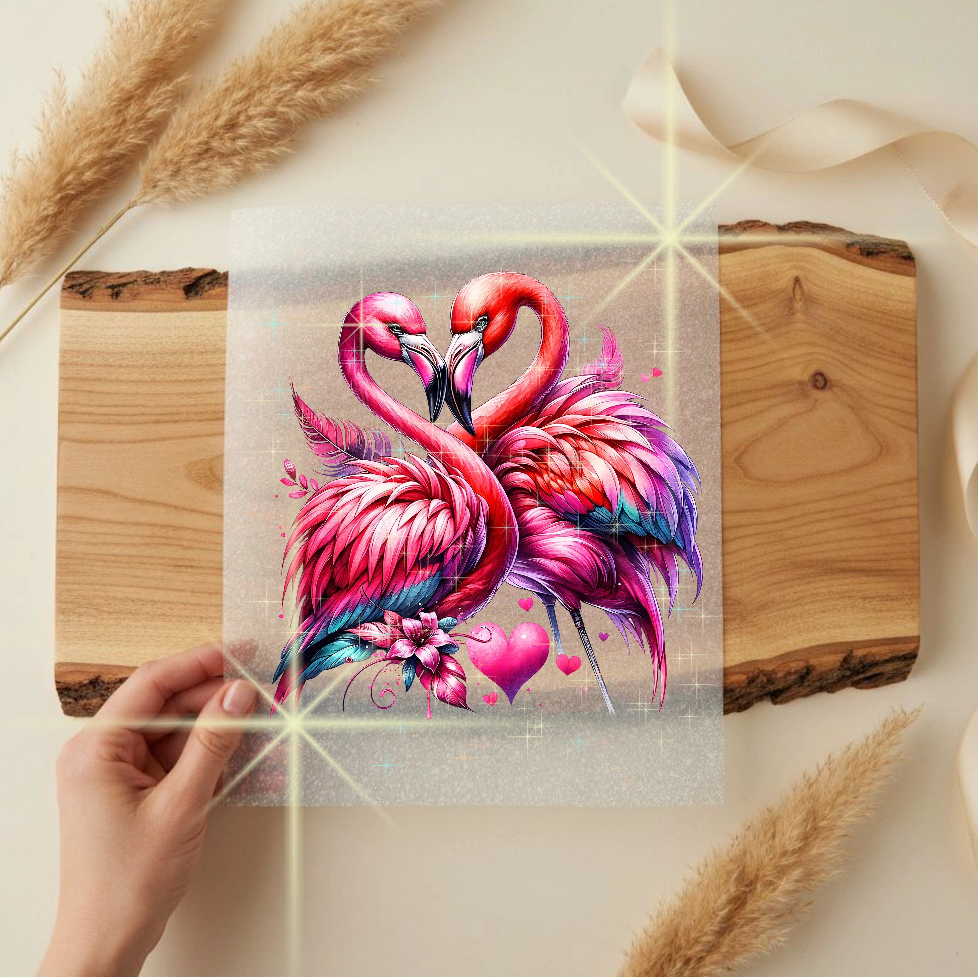 Glitzer Bügelbild Verliebte Flamingos