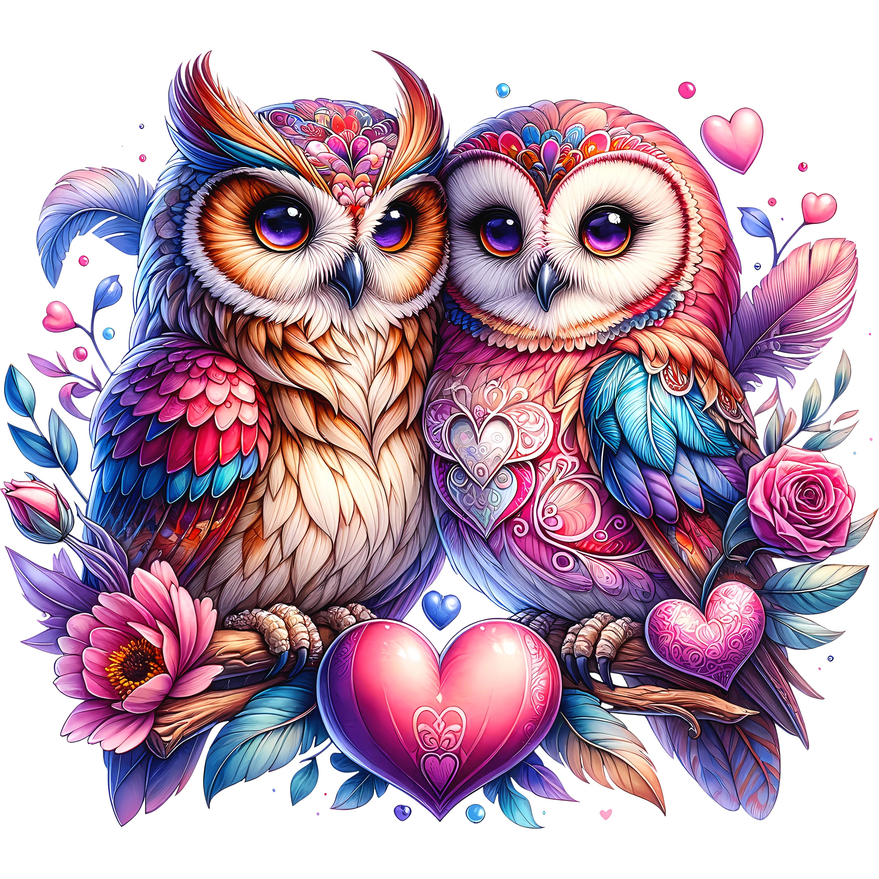 Glitzer Bügelbild Romantische Eulen