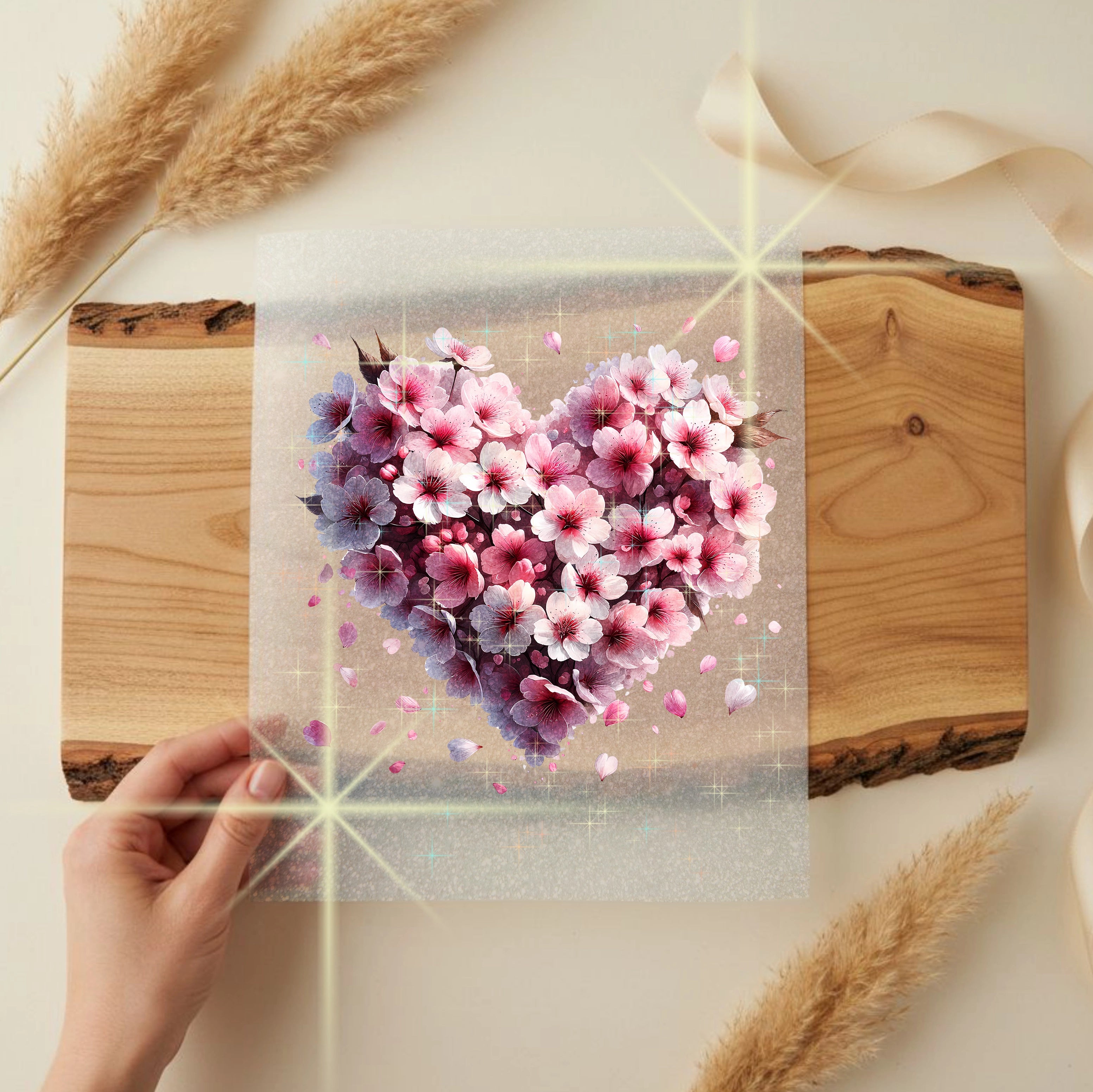 Glitzer Bügelbild Kirschblüten Herztraum