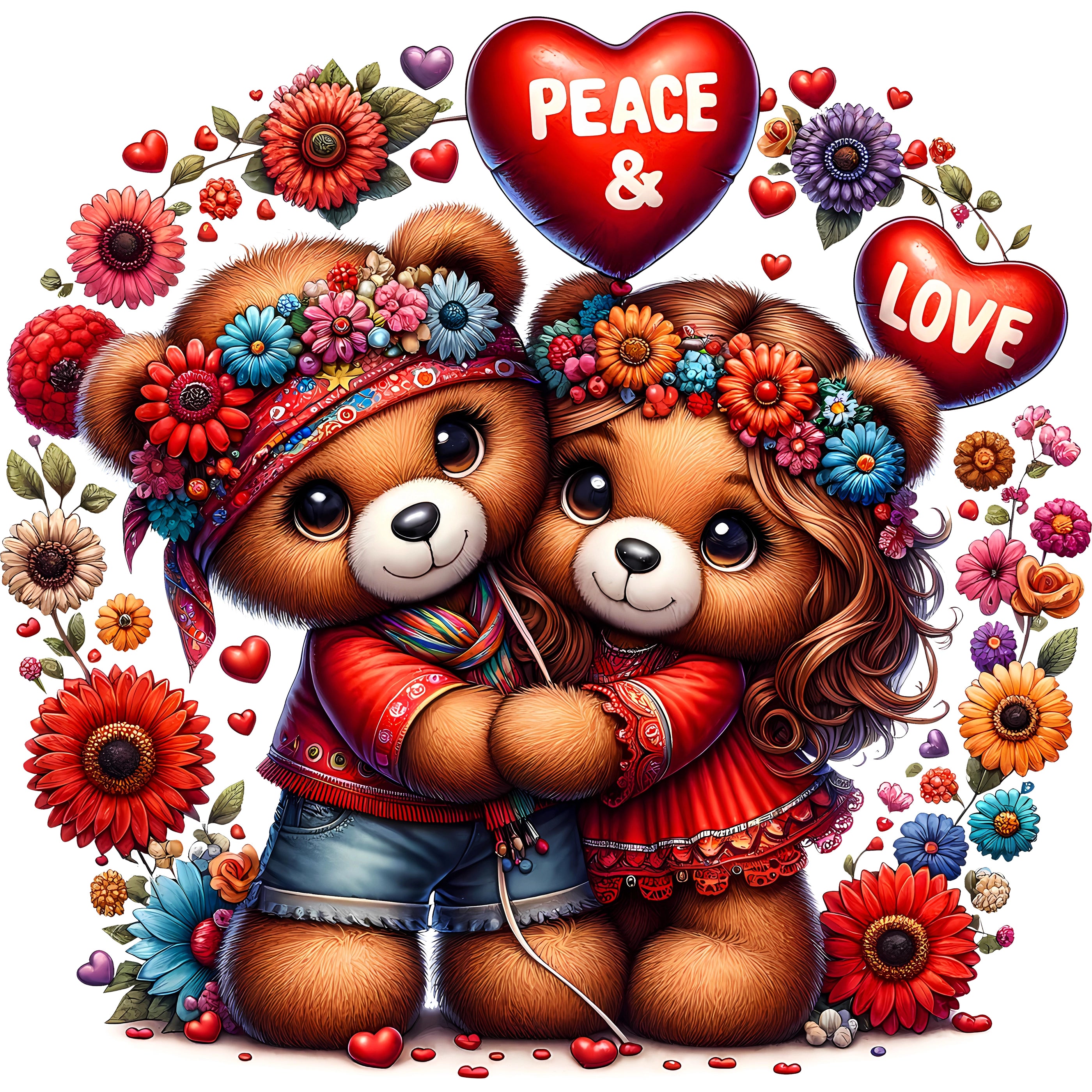 Glitzer Bügelbild Hippie Bärenliebe