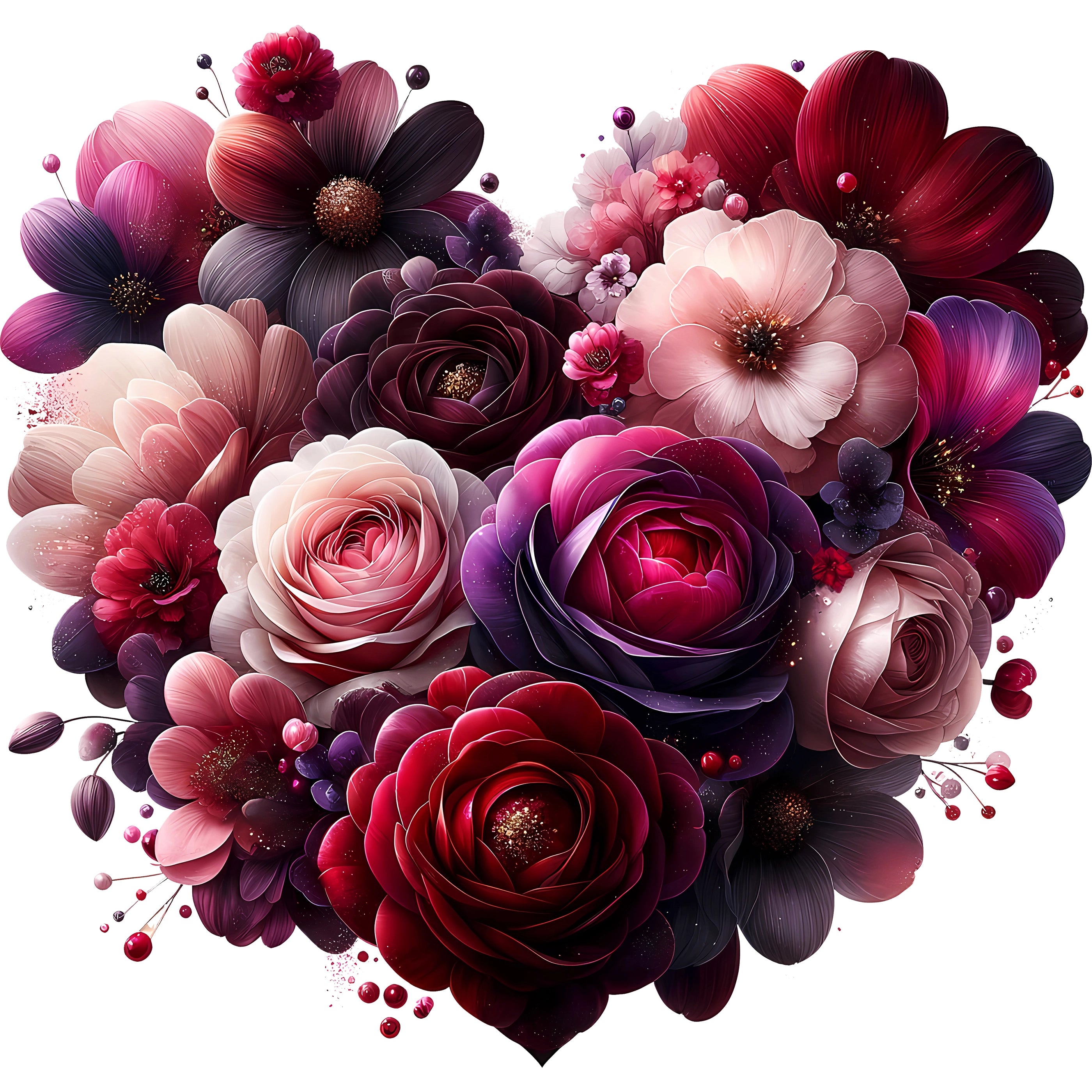 Glitzer Bügelbild Herz voller Blüten