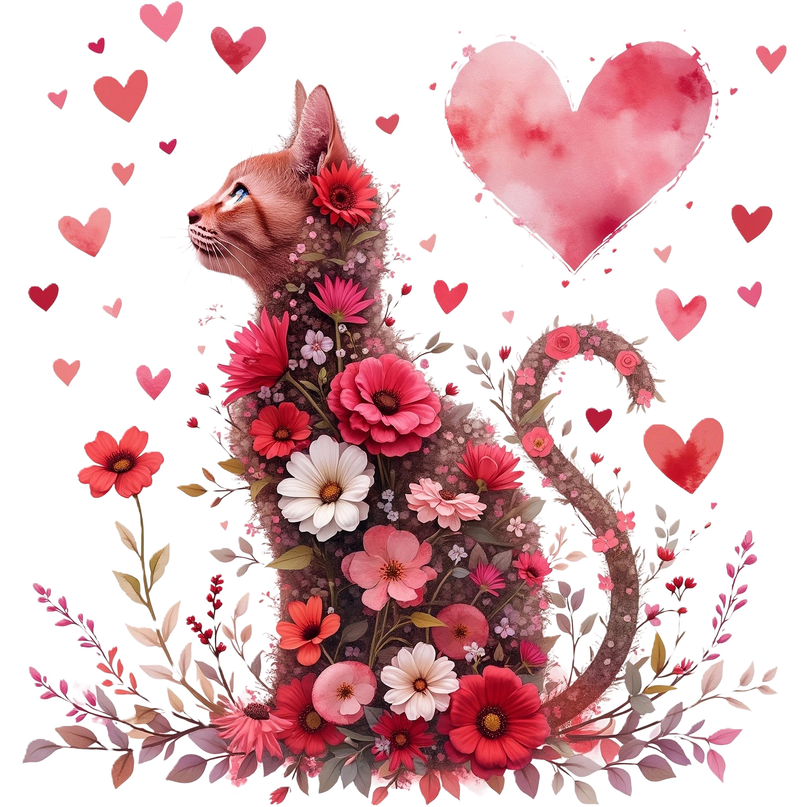 Glitzer Bügelbild Frühlingsliebe Katze