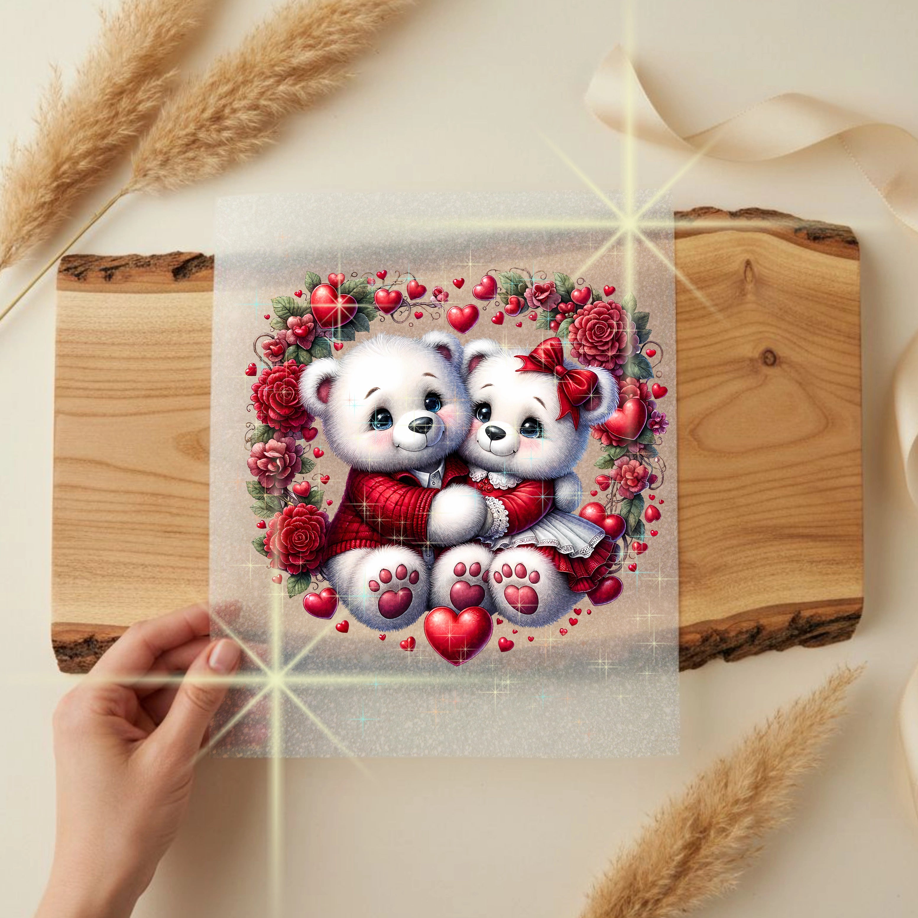 Glitzer Bügelbild Eisbären im Liebesglück