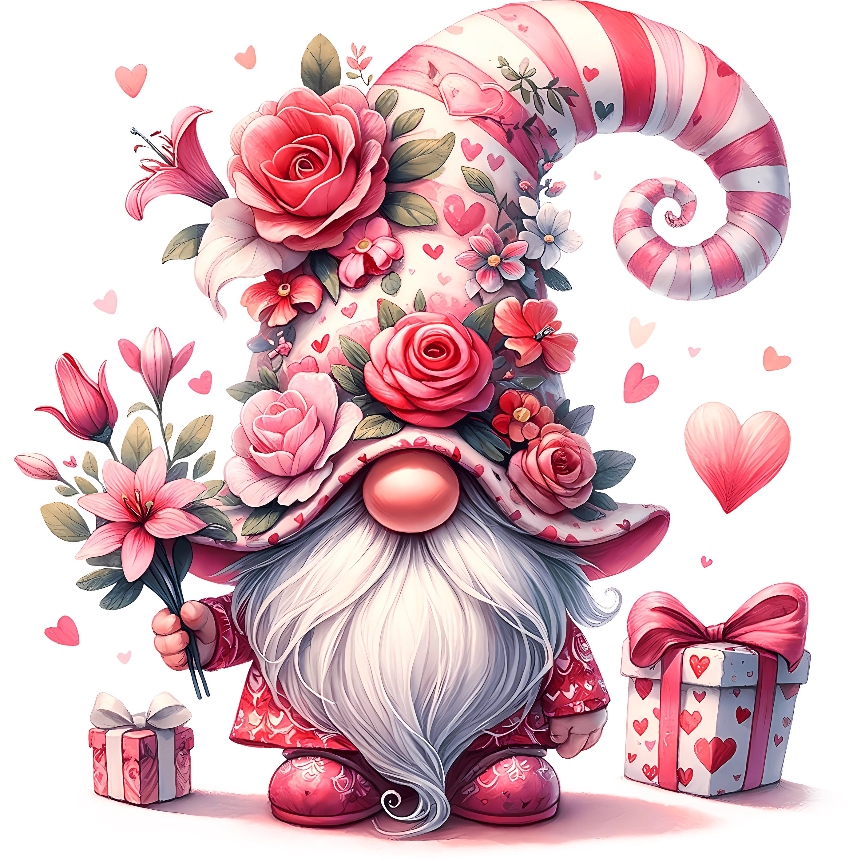 Glitzer Bügelbild Blumen Zwerg Amor