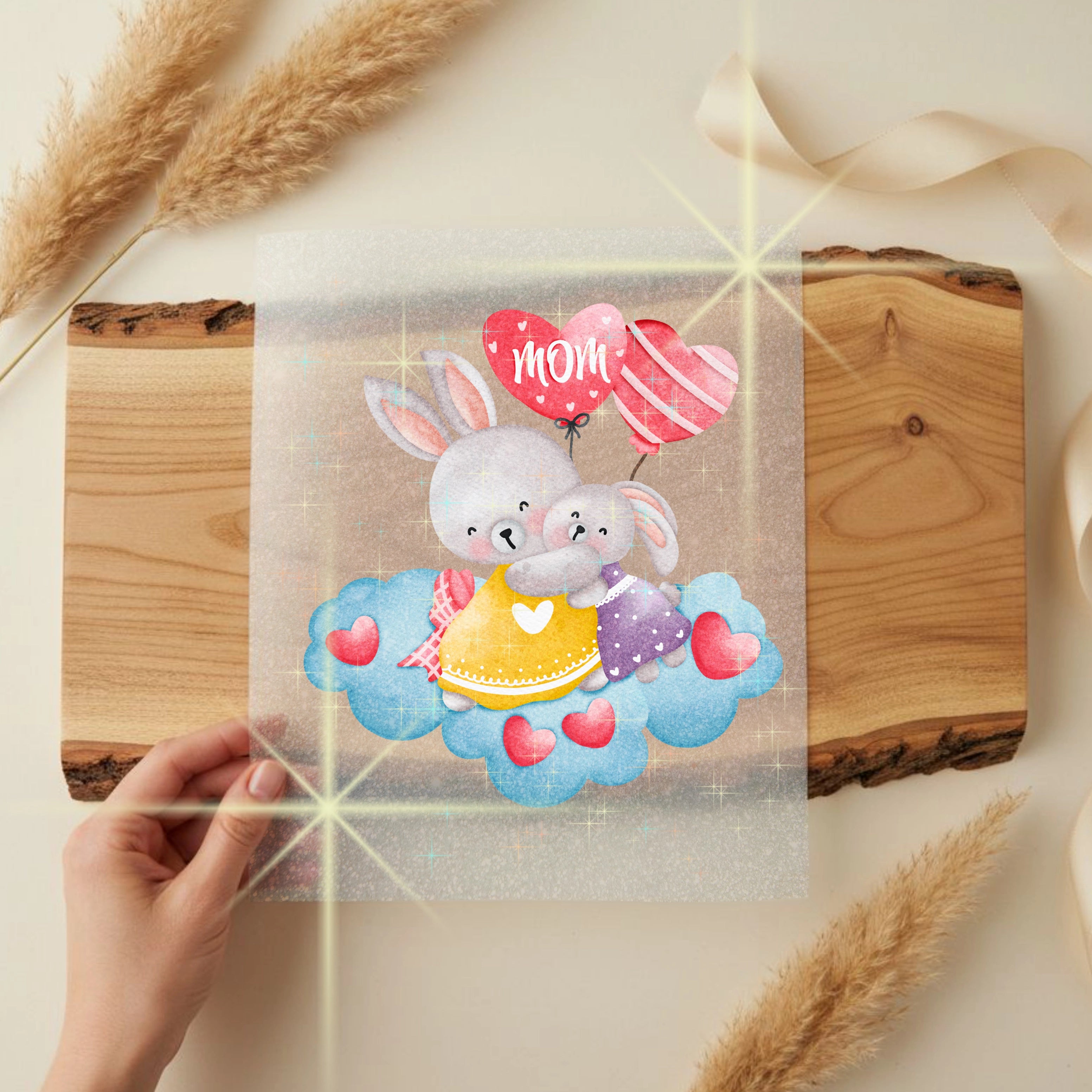 Glitzer Bügelbild Hasen Mama