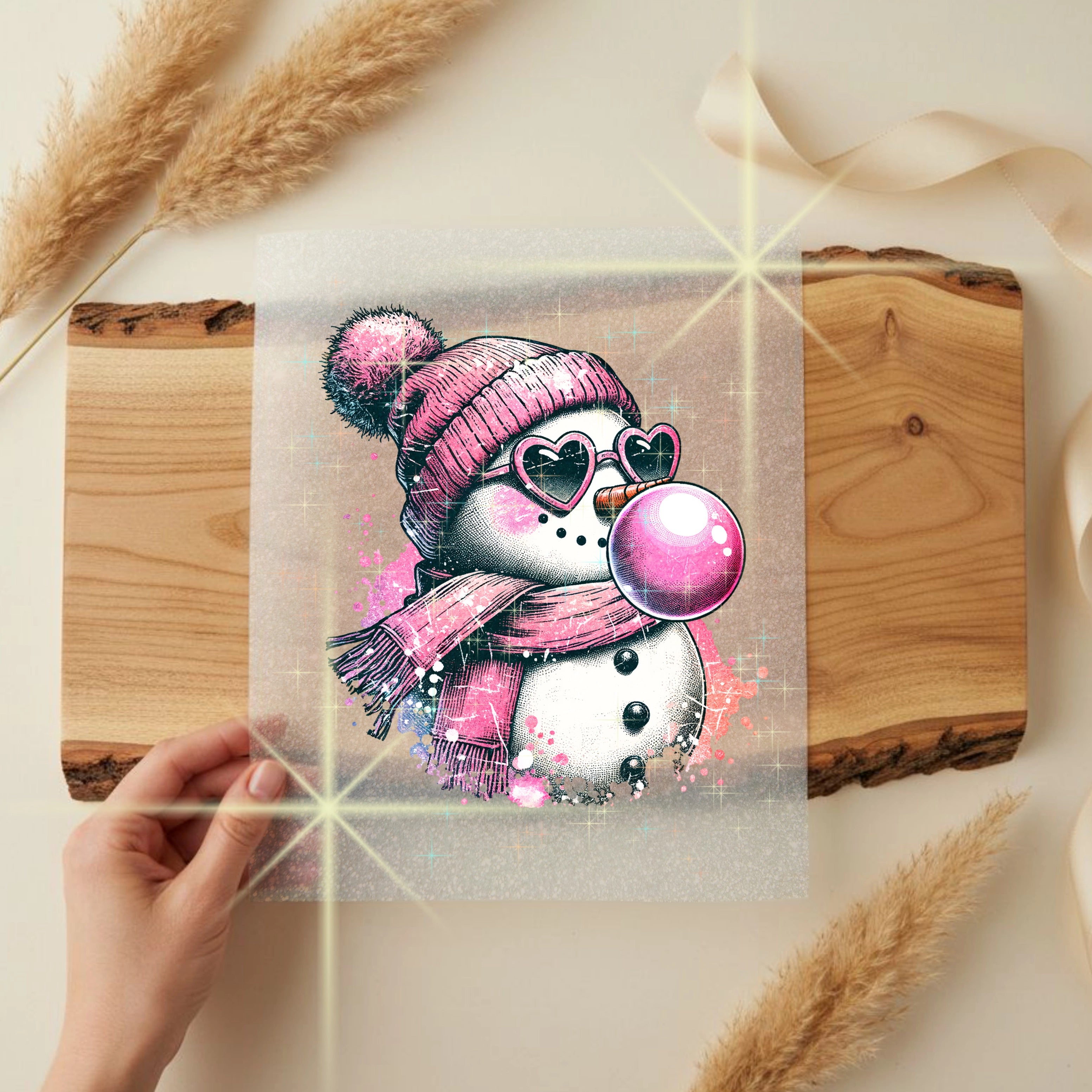Glitzer Bügelbild Cooler Kaugummi Schneemann