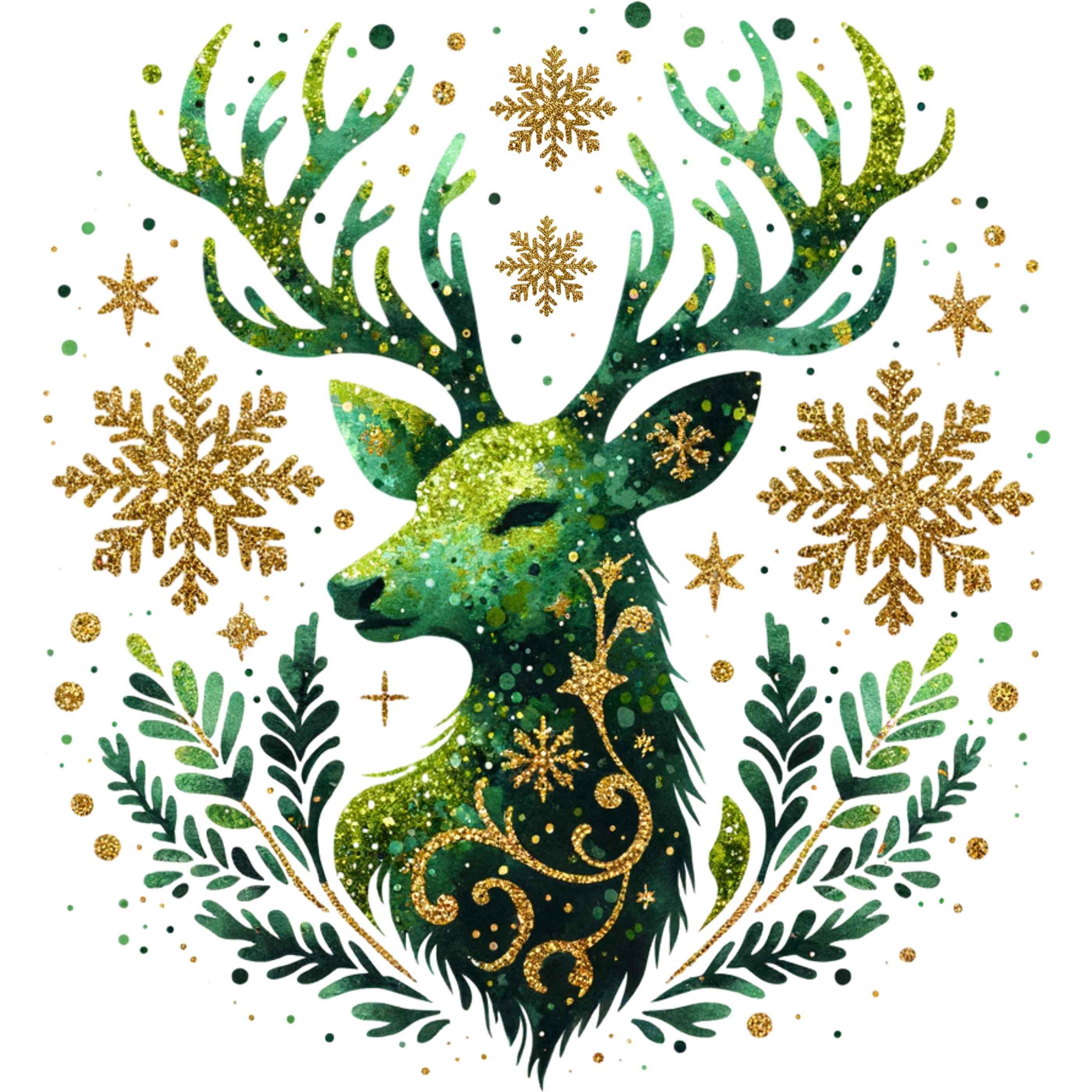 Glitzer Bügelbild Goldgrüner Waldzauber