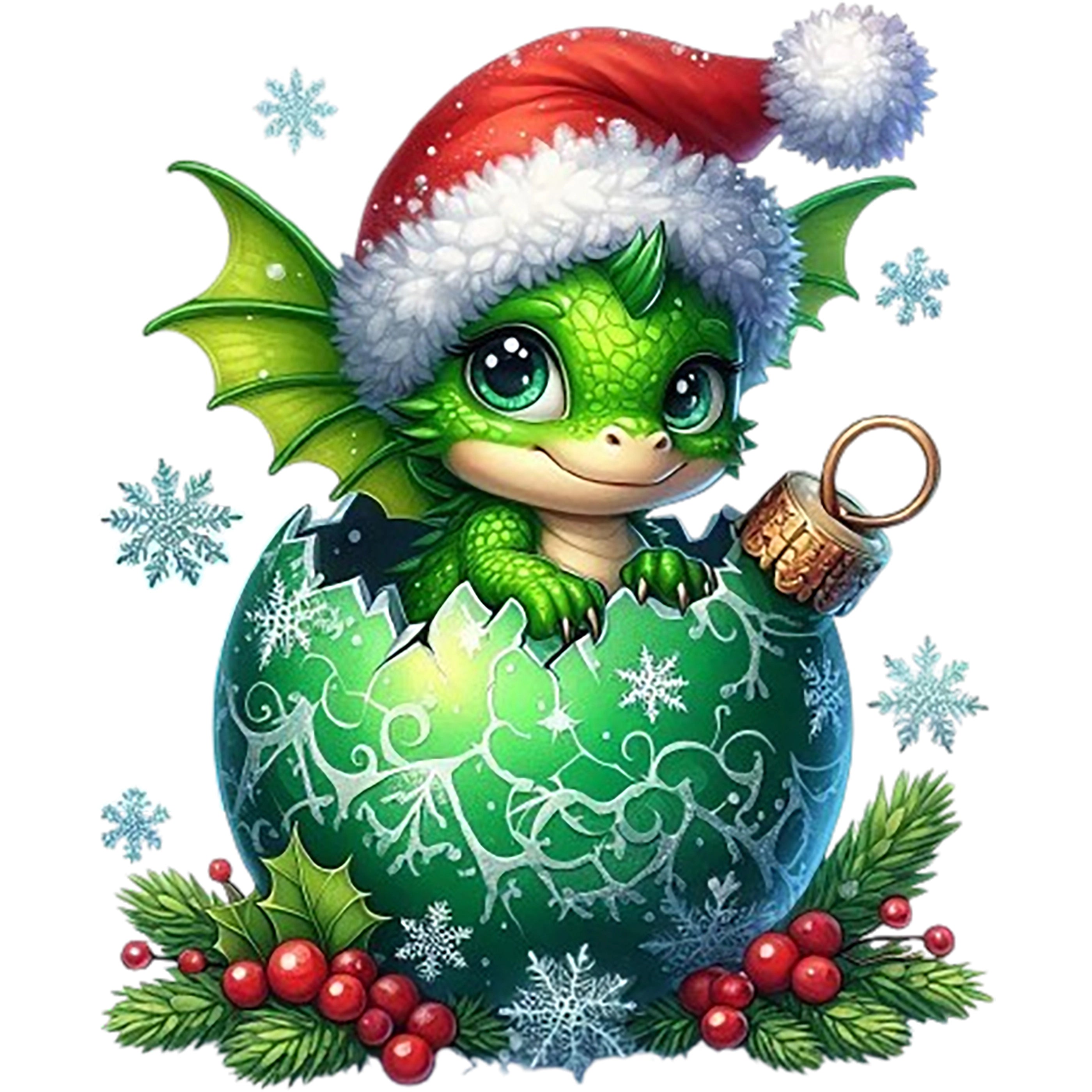 Glitzer Bügelbild Drache Grünes Weihnachtsglück