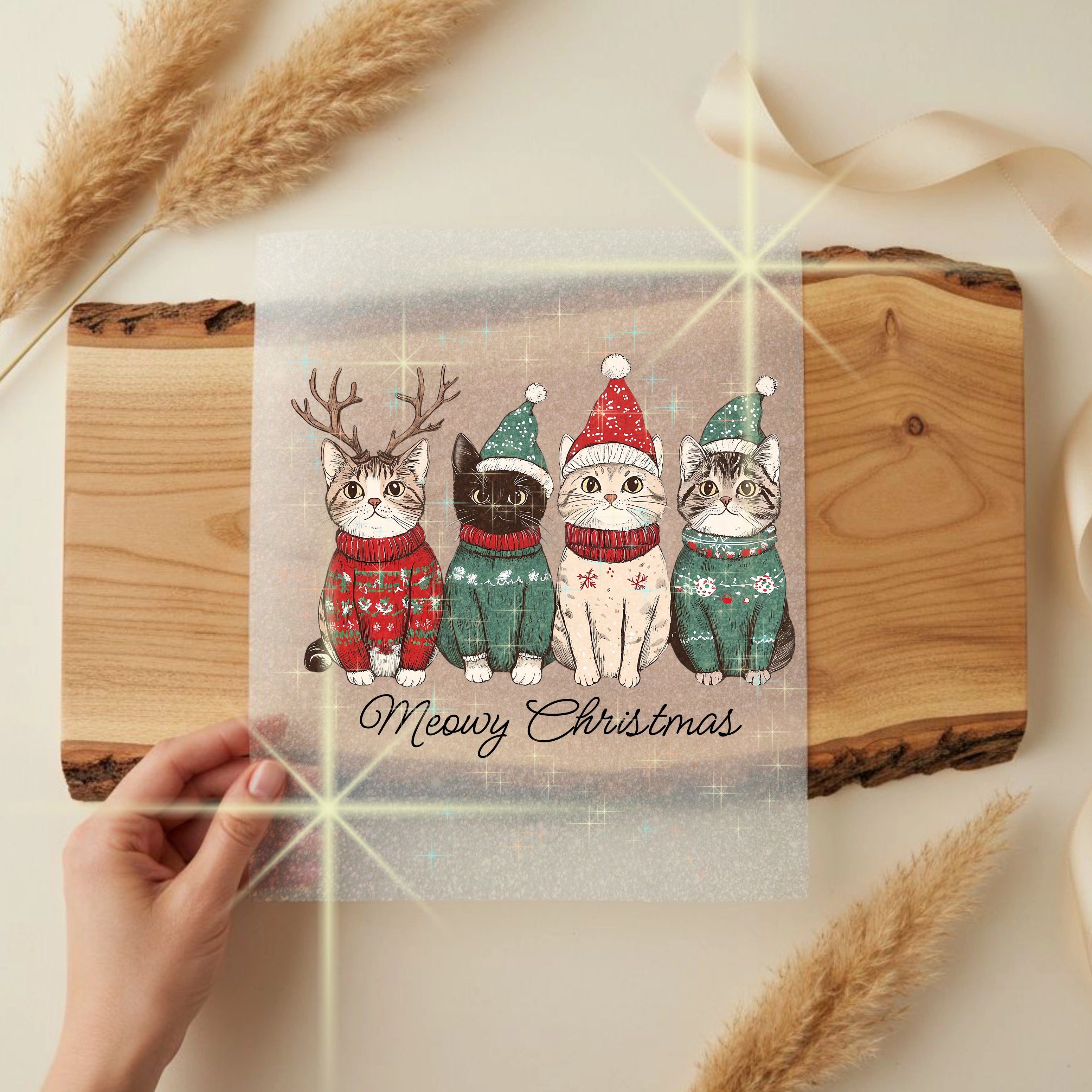 Glitzer Bügelbild Katzenfreunde Meowy Christmas