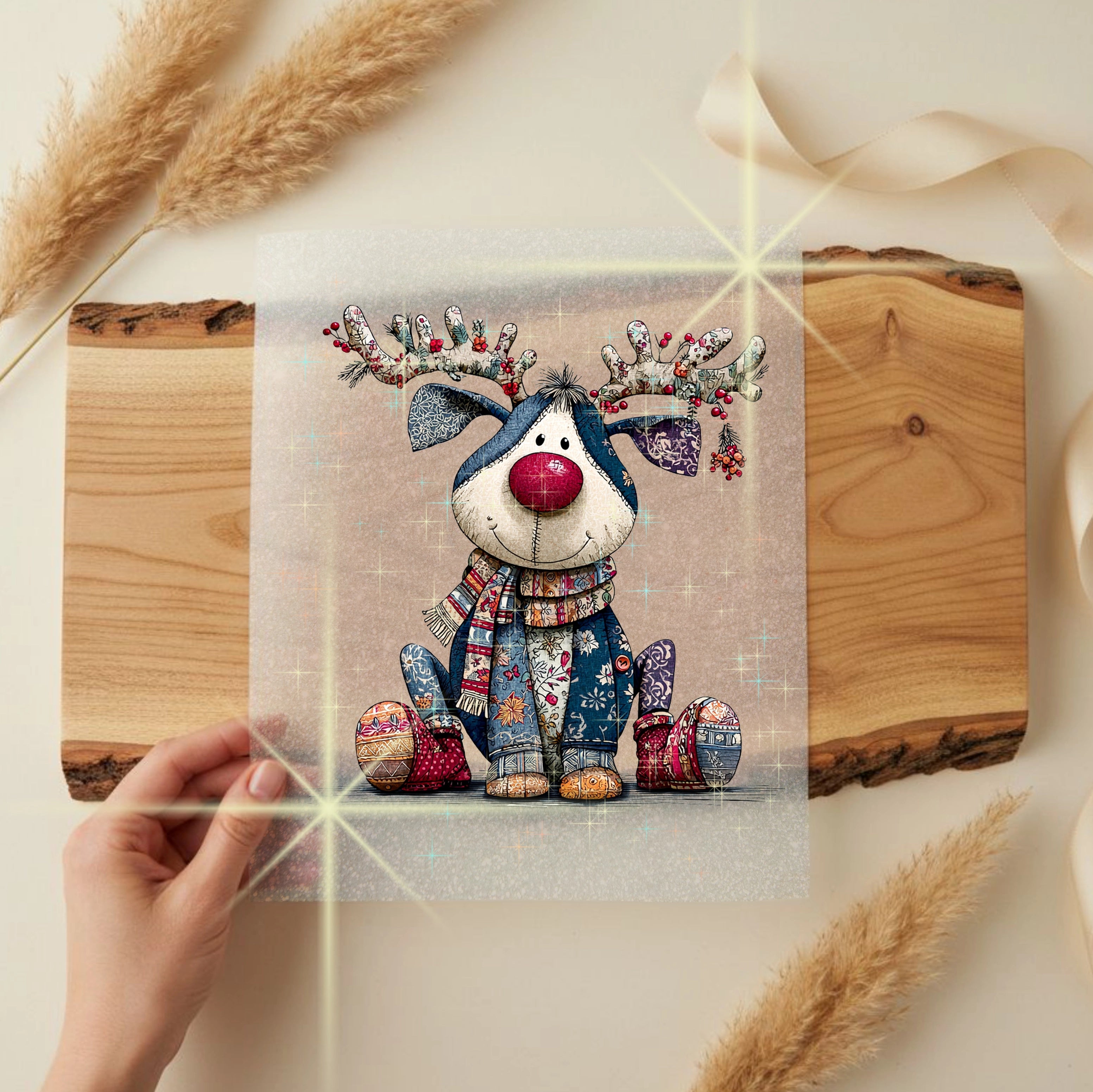 Glitzer Bügelbild Patchy Rentier