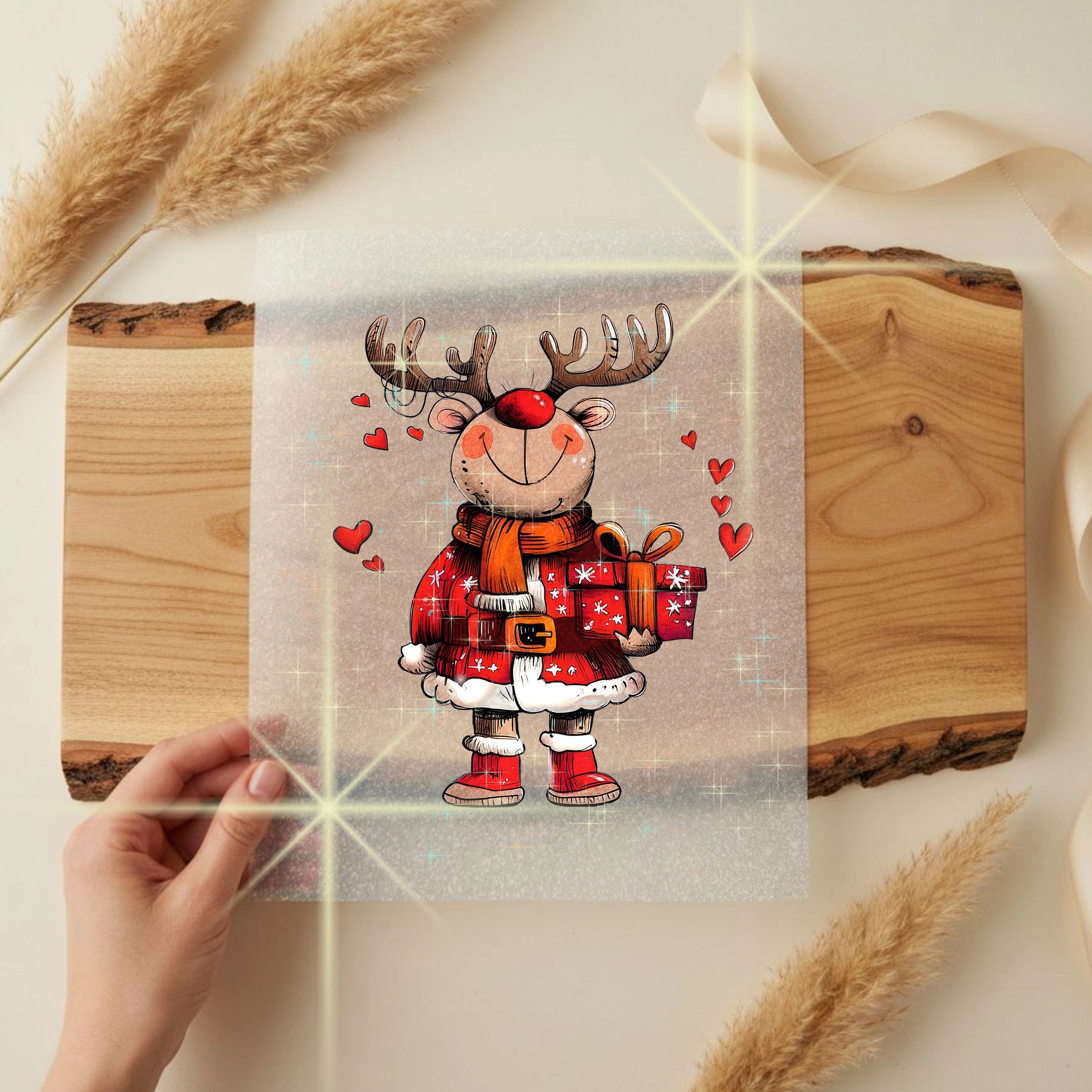 Glitzer Bügelbild Rentier Herzensgeschenk