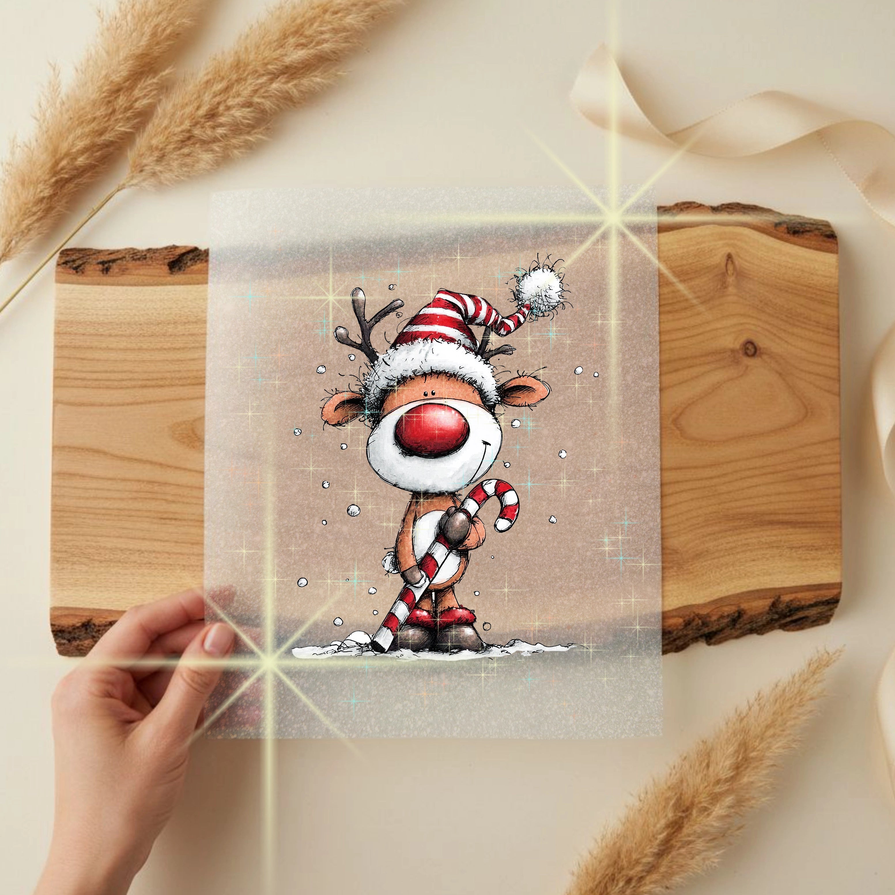 Glitzer Bügelbild Rentier Zuckerstangen Cutie