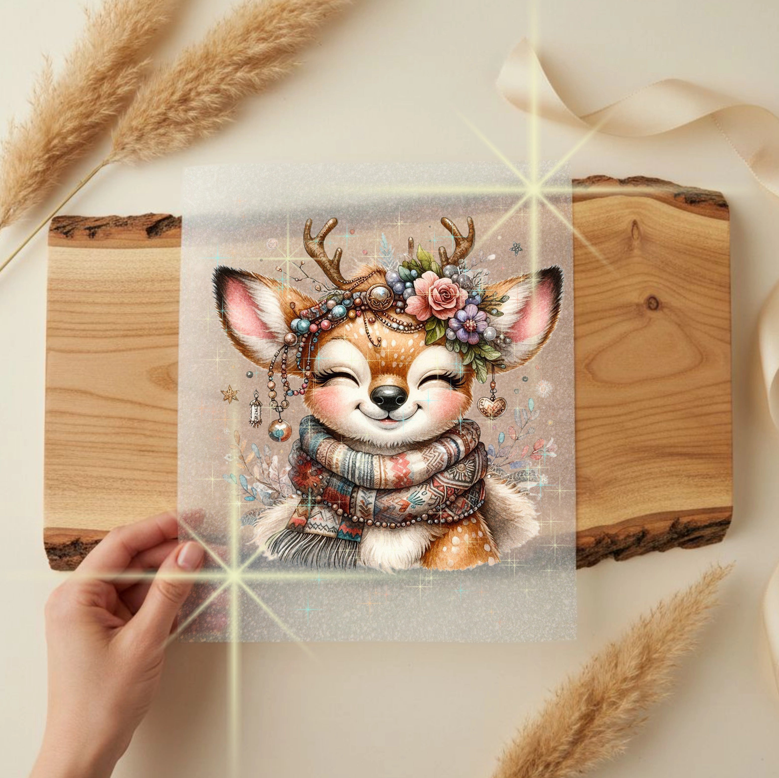 Glitzer Bügelbild Boho Rehkitz Frostelinchen