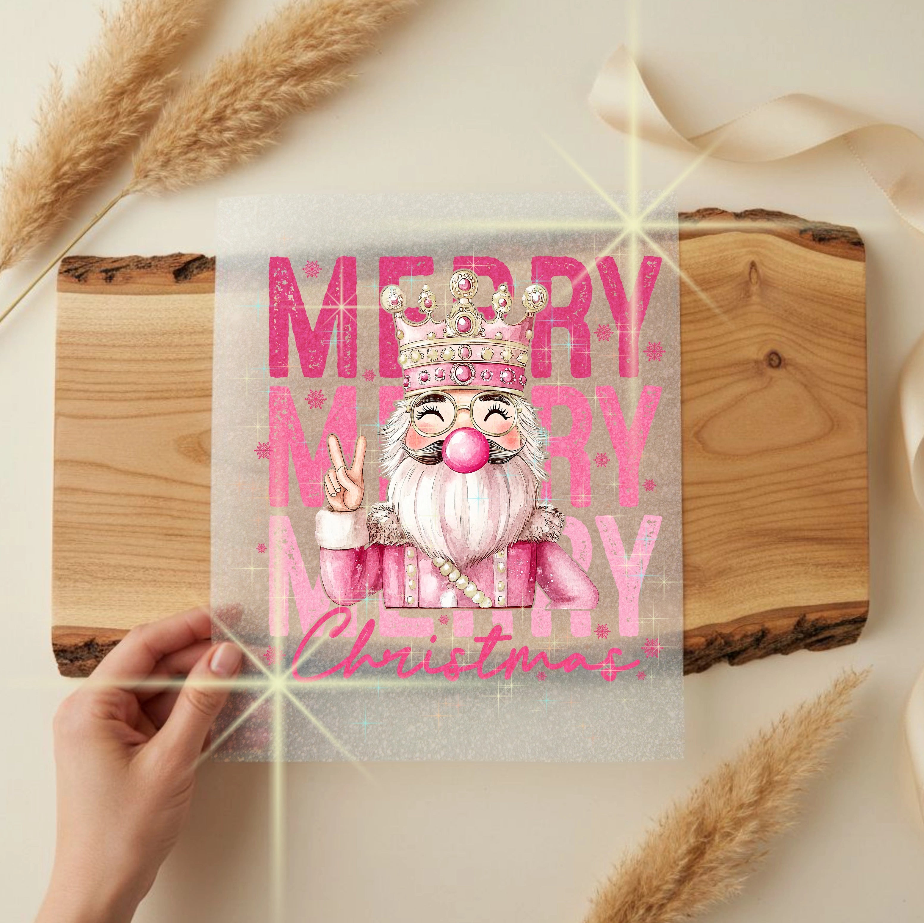 Glitzer Bügelbild Merry Christmas Bubblegum Nussknacker