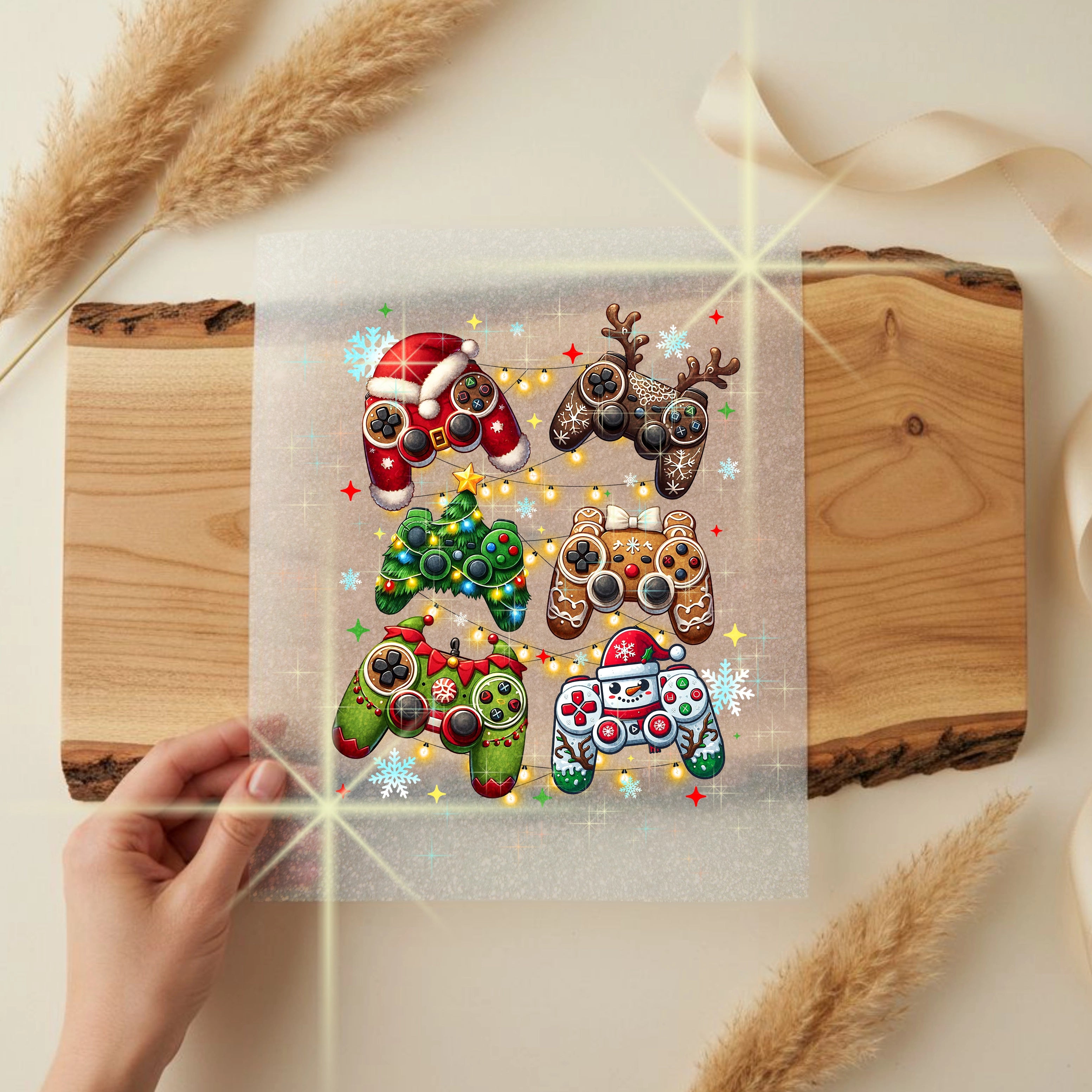Glitzer Bügelbild Weihnachts Gamer Controller Magie