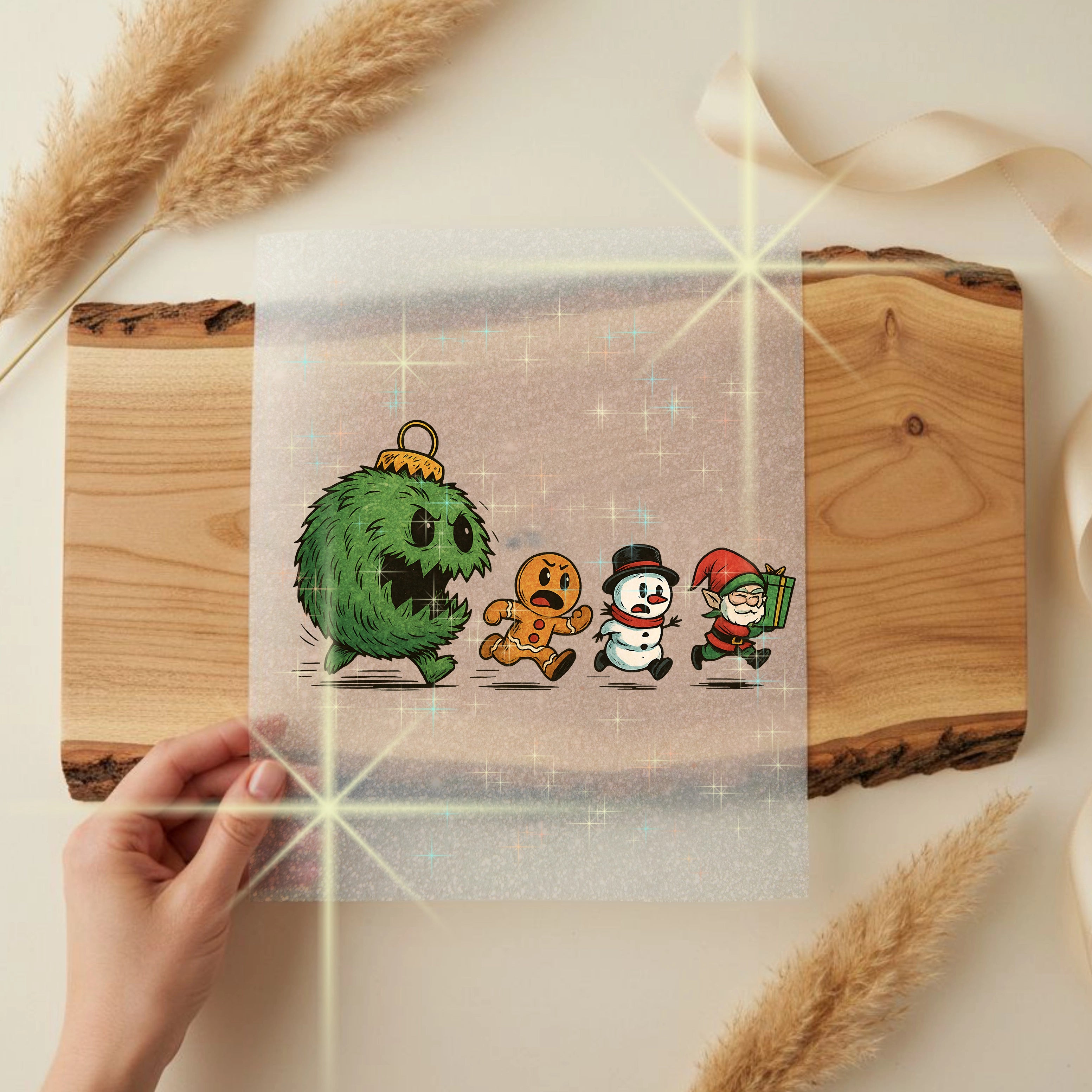 Glitzer Bügelbild Weihnachts Rennen