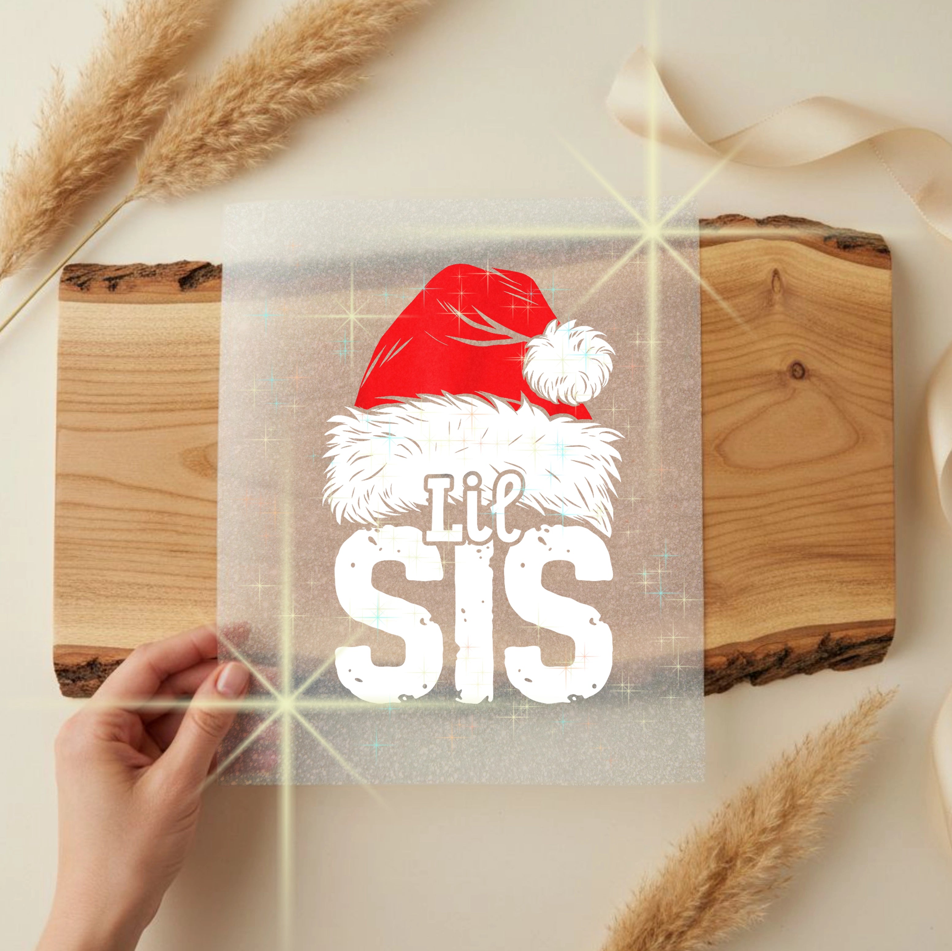 Glitzer Bügelbild Weihnachtsmütze Familie Lil Sis