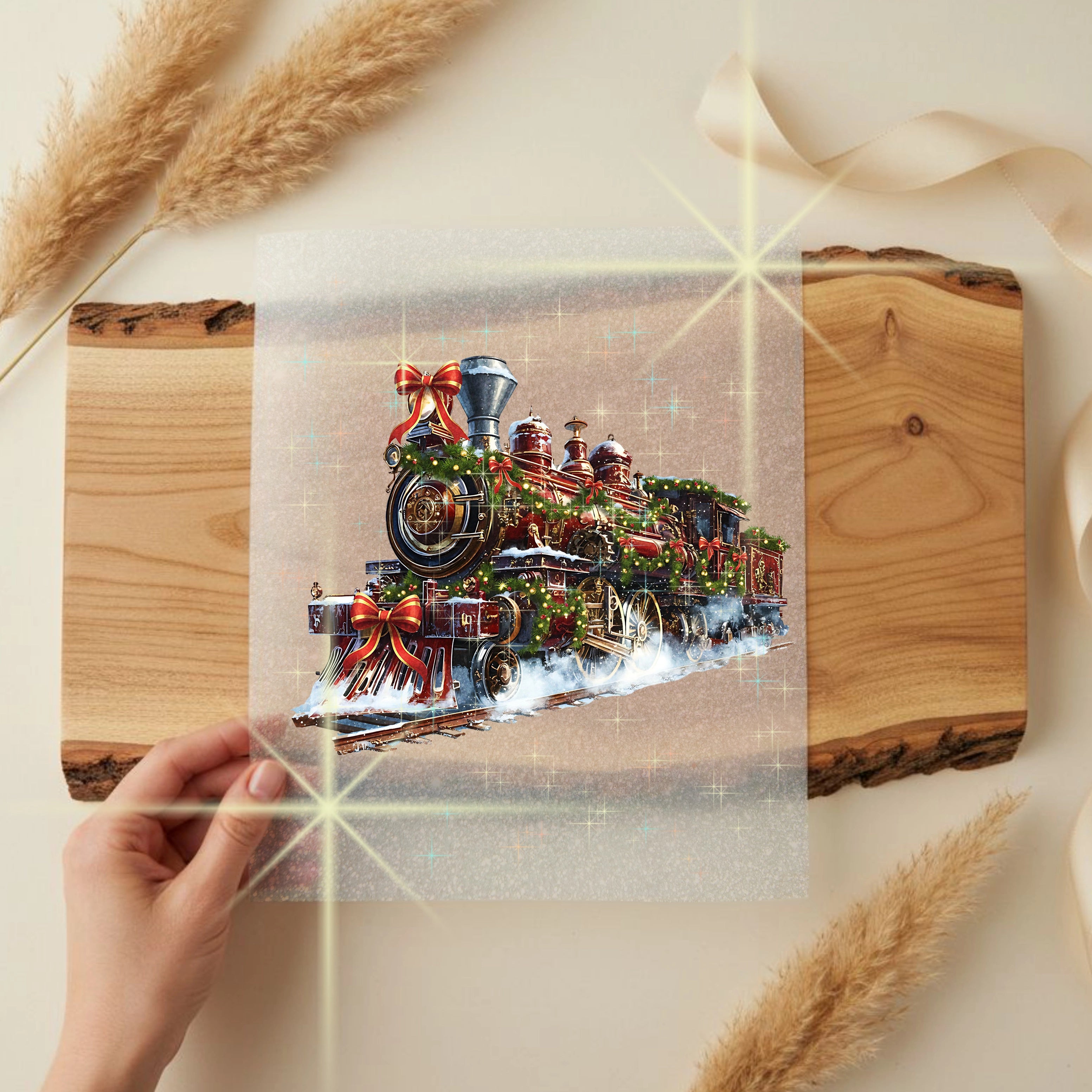 Glitzer Bügelbild Weihnachtszug