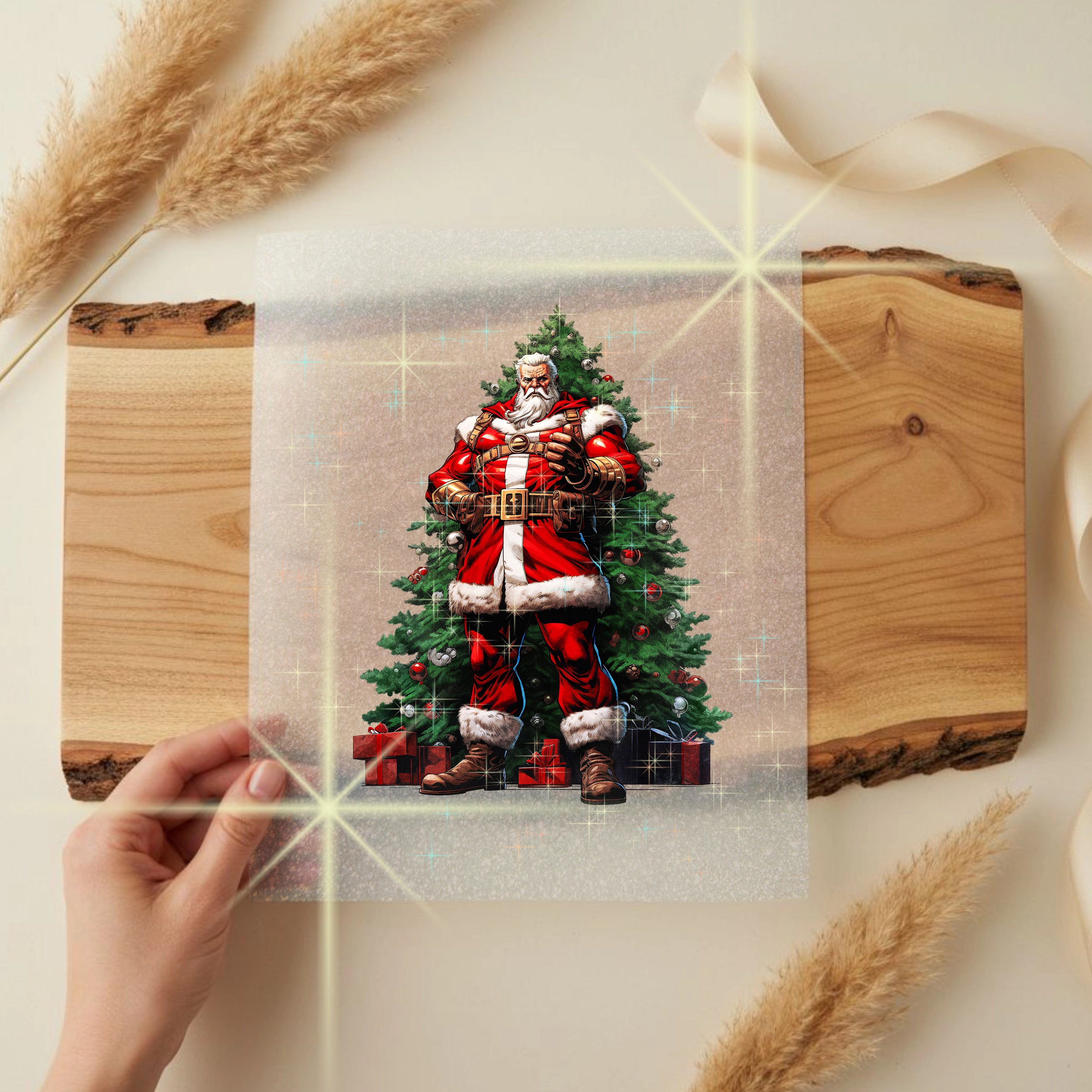 Glitzer Bügelbild Weihnachtsmann der Held