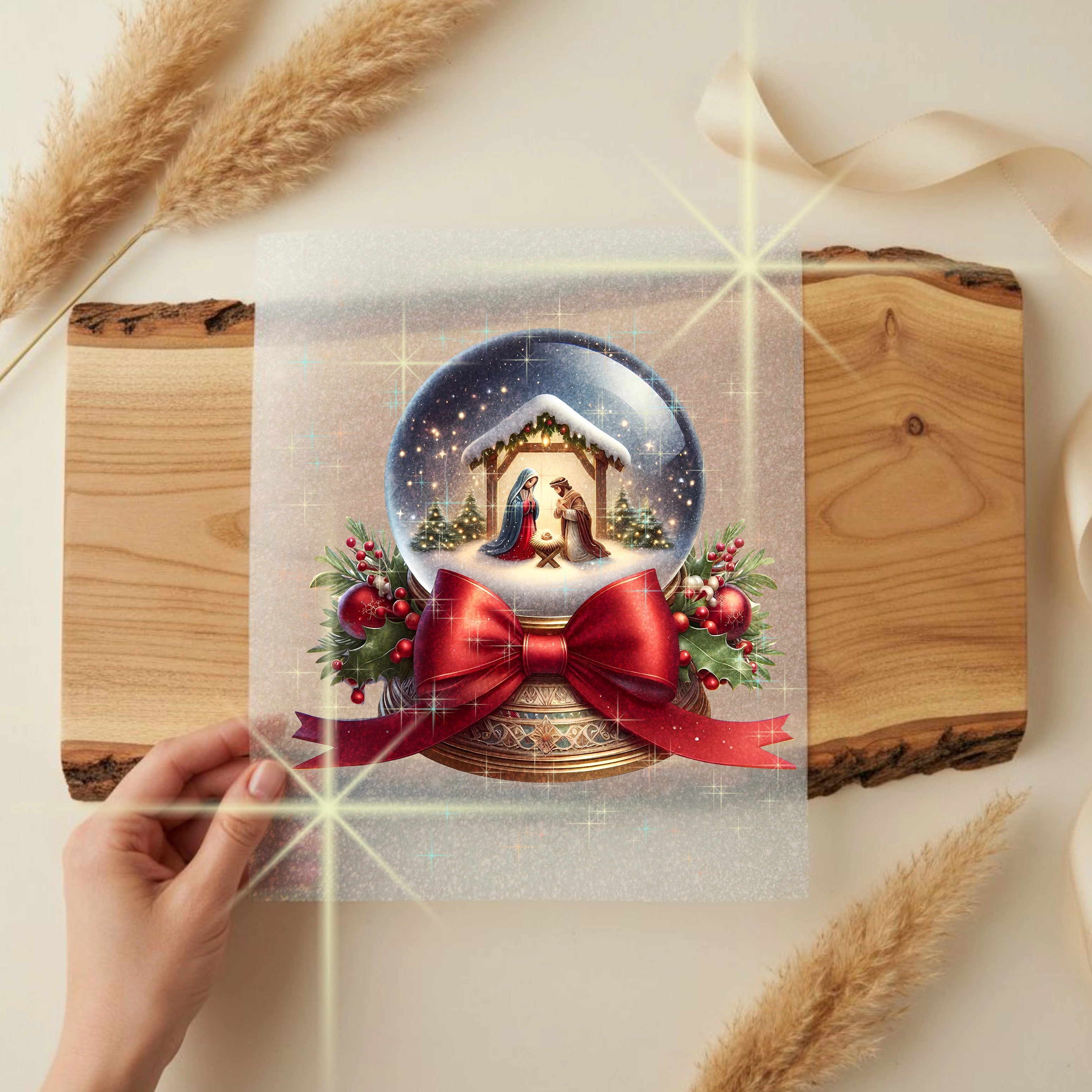 Glitzer Bügelbild Weihnachtskugel Heilige Nacht