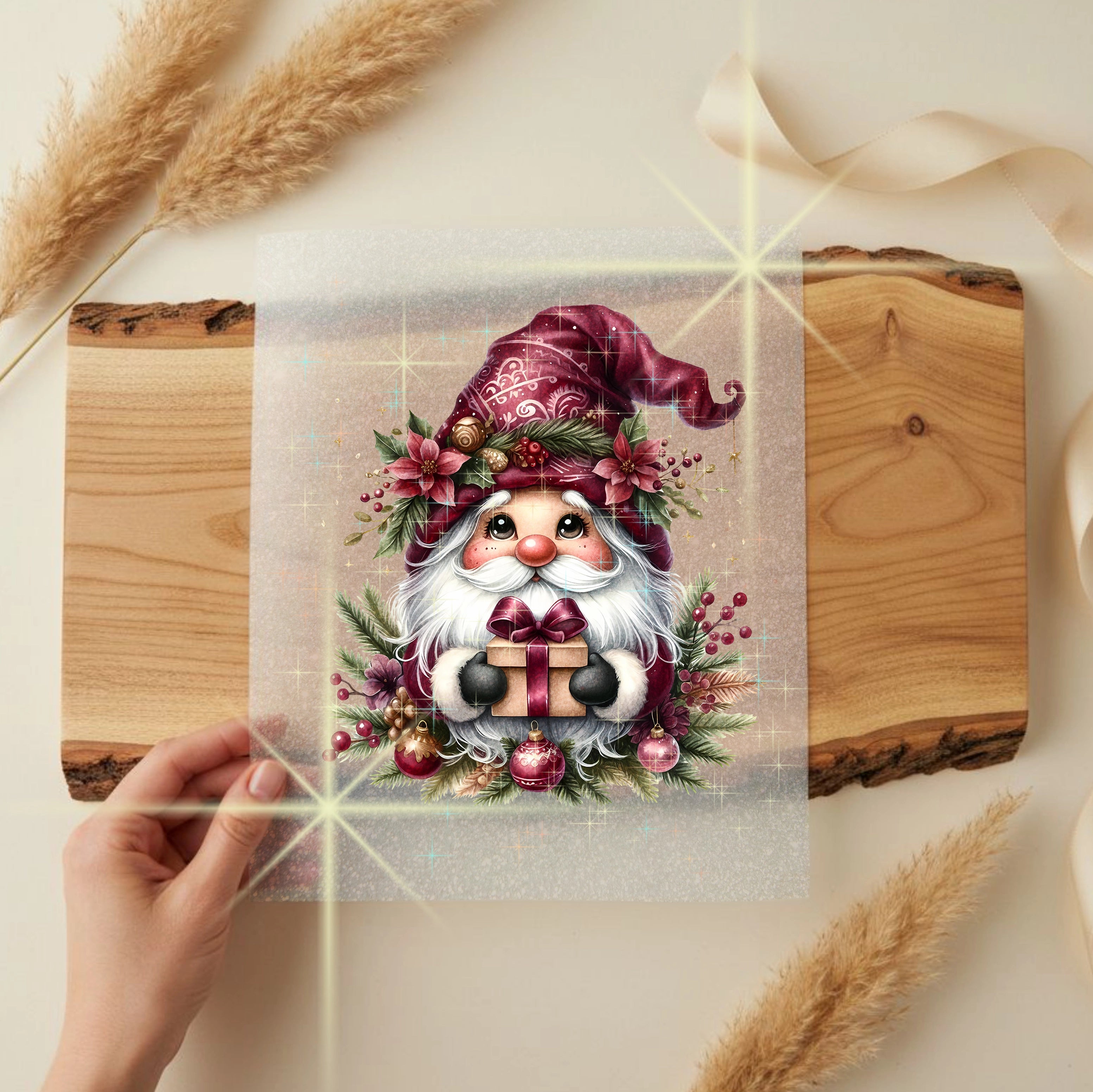 Glitzer Bügelbild Weihnachts Wichtel Schenki