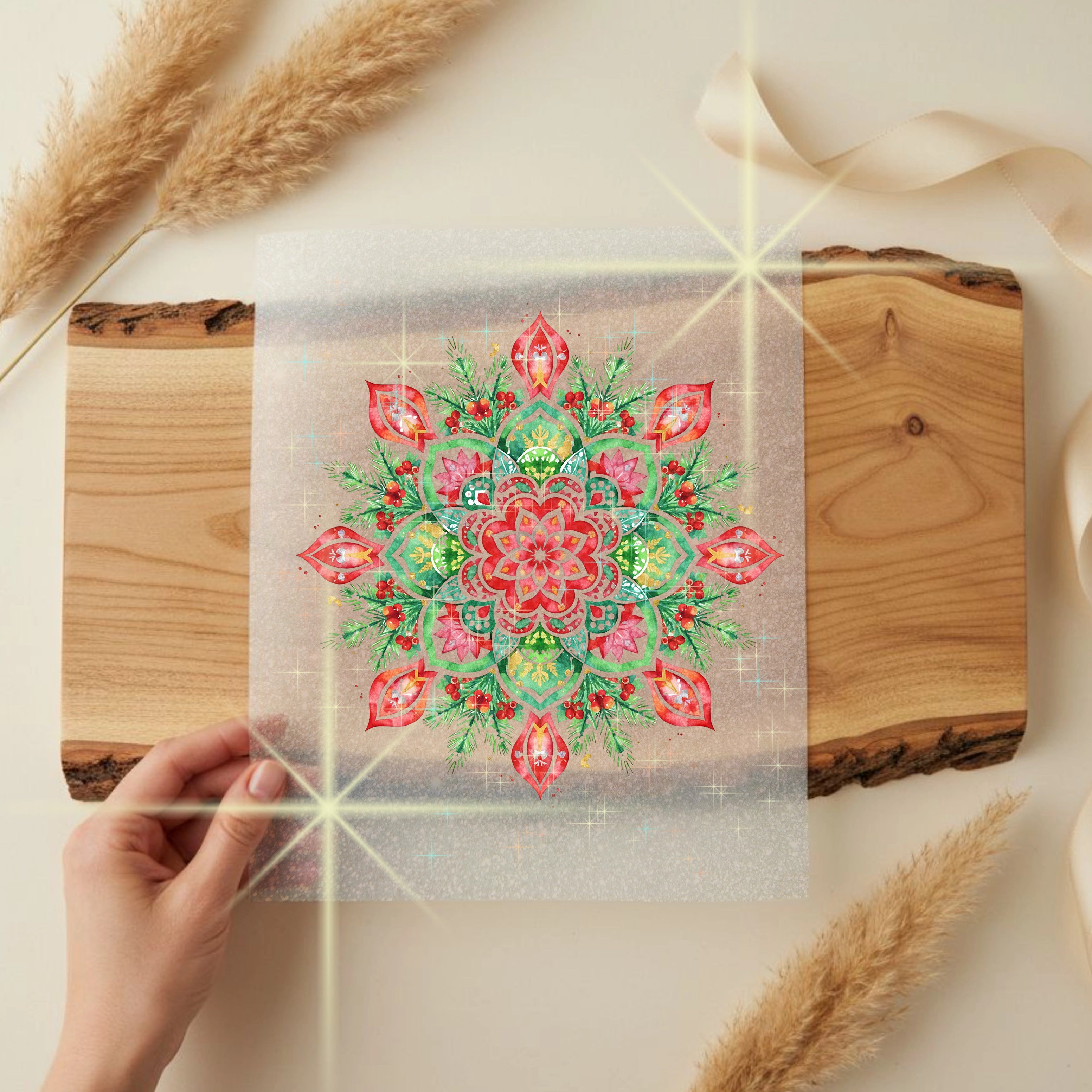Glitzer Bügelbild Weihnachtliches Mandala