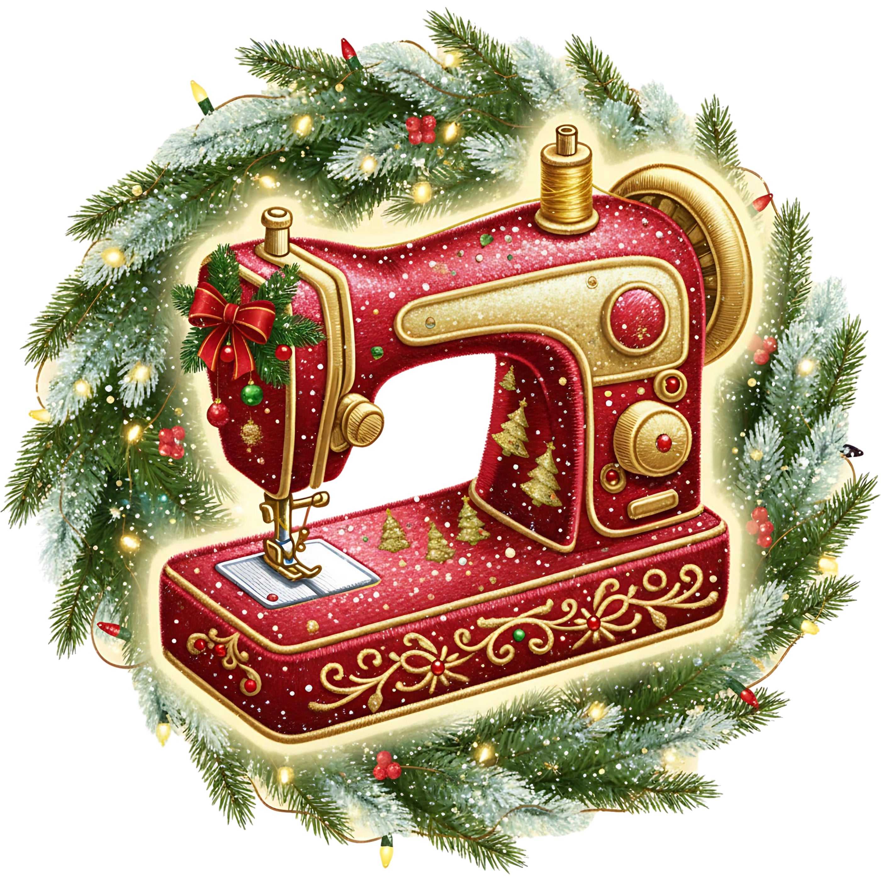 Glitzer Bügelbild Weihnachtliche Nähmaschine